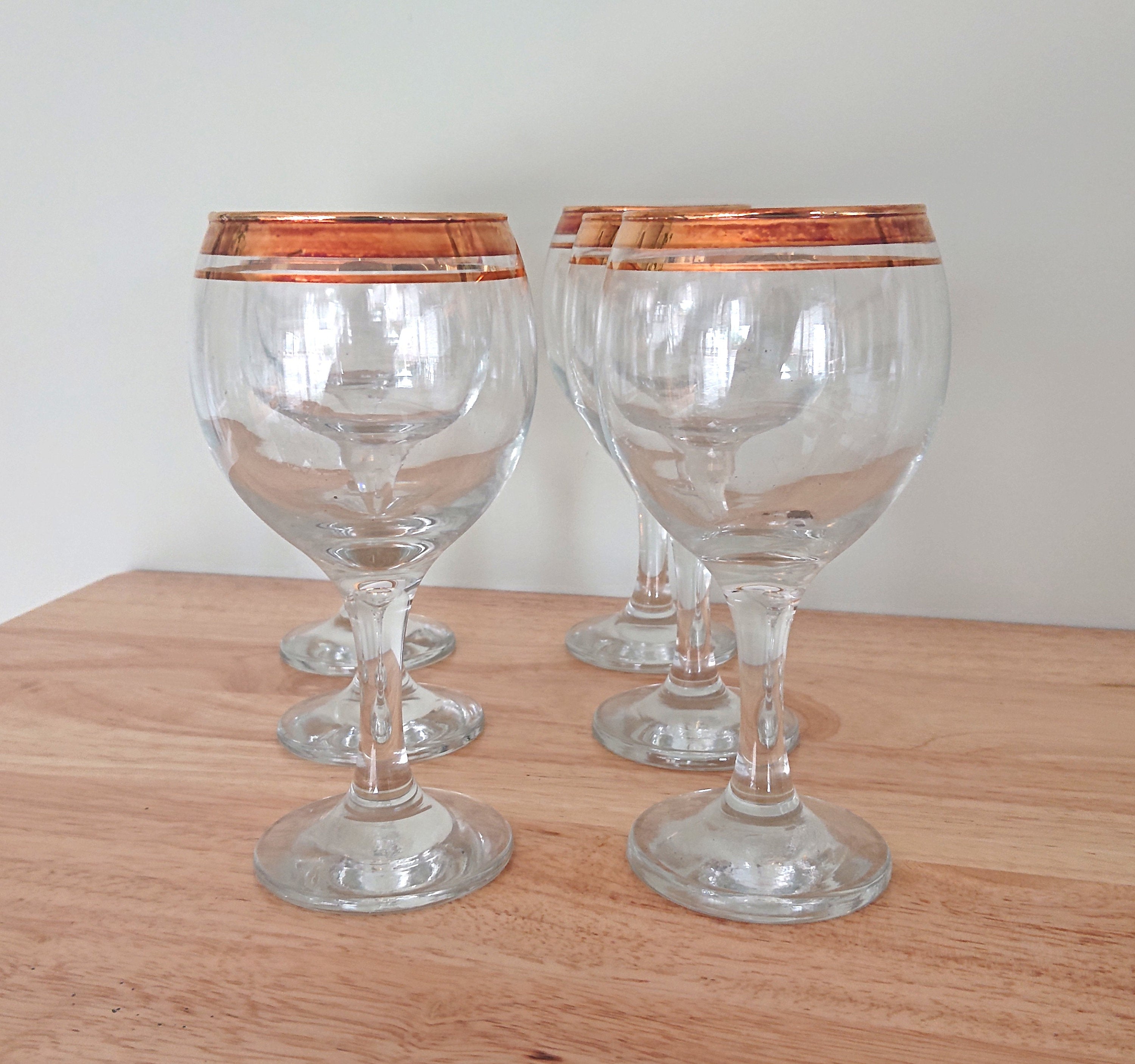 Vintage Gold Gilt Wine Glasses, Set of 6, 1970s Barware