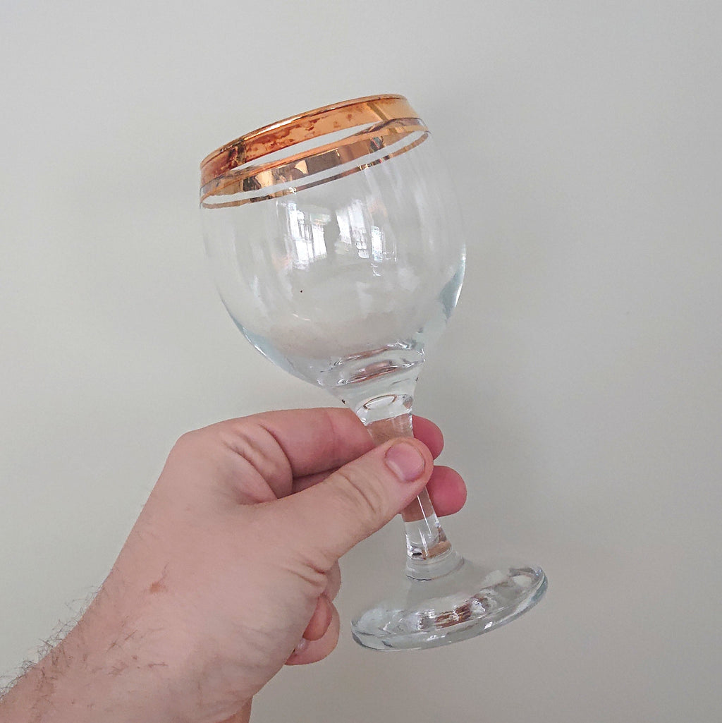 Vintage Gold Gilt Wine Glasses, Set of 6, 1970s Barware