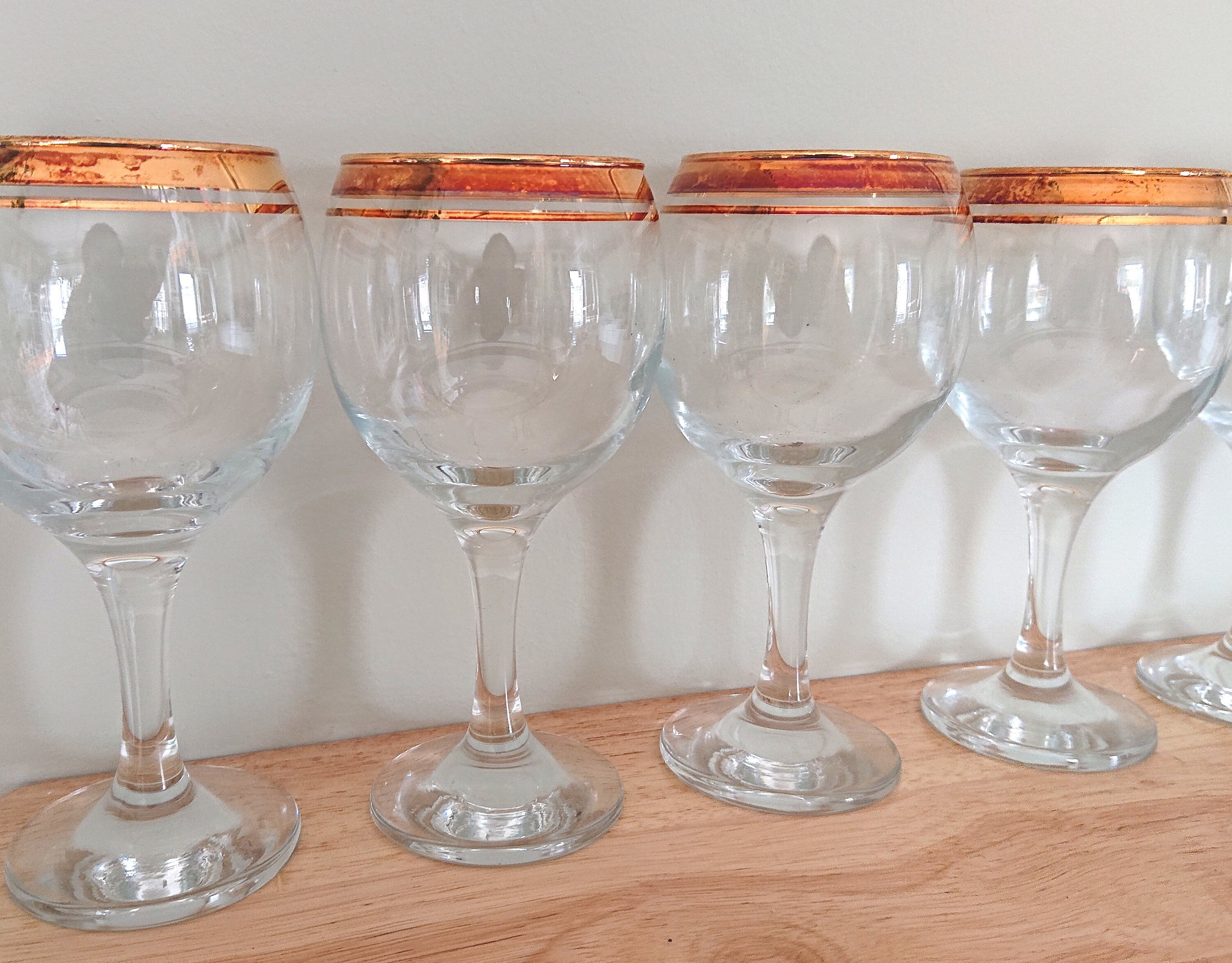 Vintage Gold Gilt Wine Glasses, Set of 6, 1970s Barware