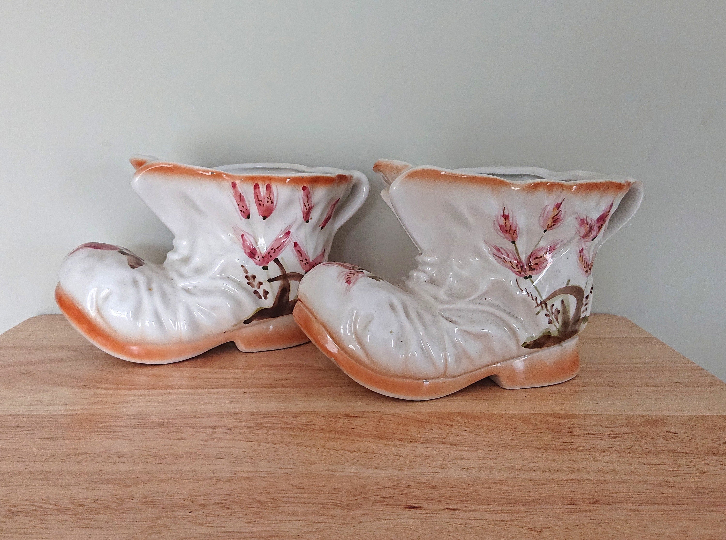Vintage Indoor Planter Ceramic Boot Pair Vintage Kitsch Boot Planter, Large  Orange Ceramic Shoe Plant Pot Retro 1960s Vintage Home Décor