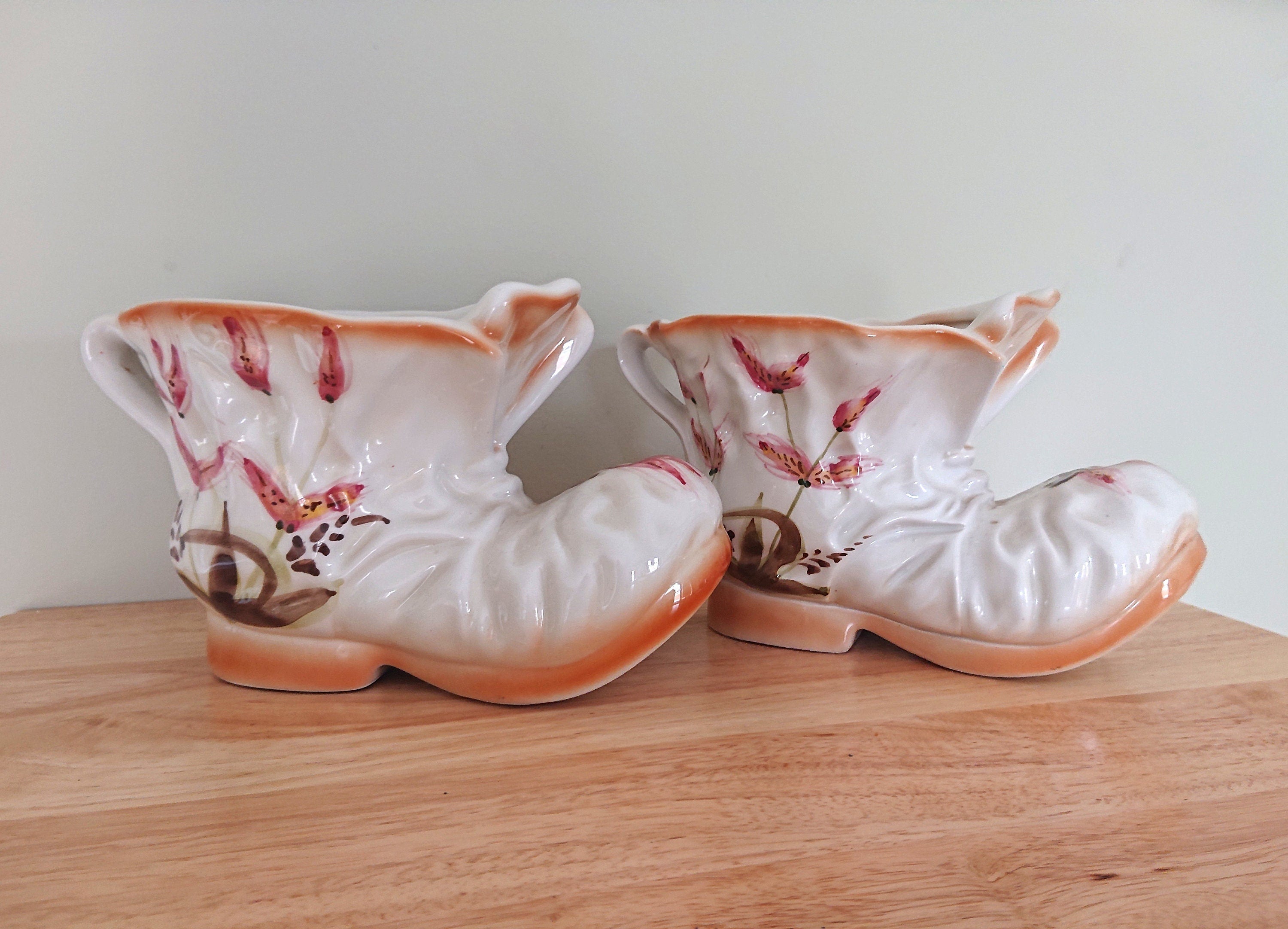 Vintage Indoor Planter Ceramic Boot Pair Vintage Kitsch Boot Planter, Large  Orange Ceramic Shoe Plant Pot Retro 1960s Vintage Home Décor