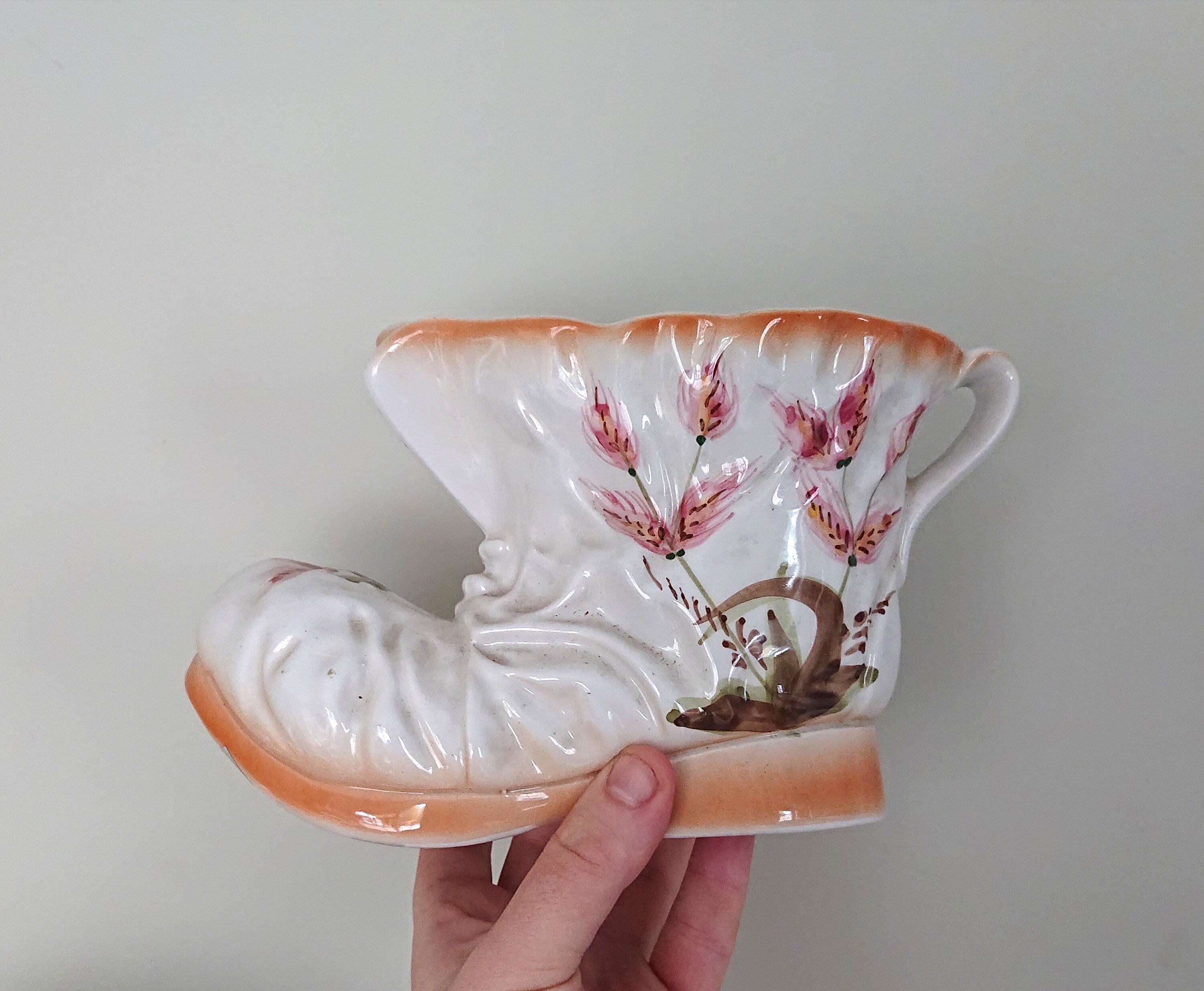 Vintage Indoor Planter Ceramic Boot Pair Vintage Kitsch Boot Planter, Large  Orange Ceramic Shoe Plant Pot Retro 1960s Vintage Home Décor