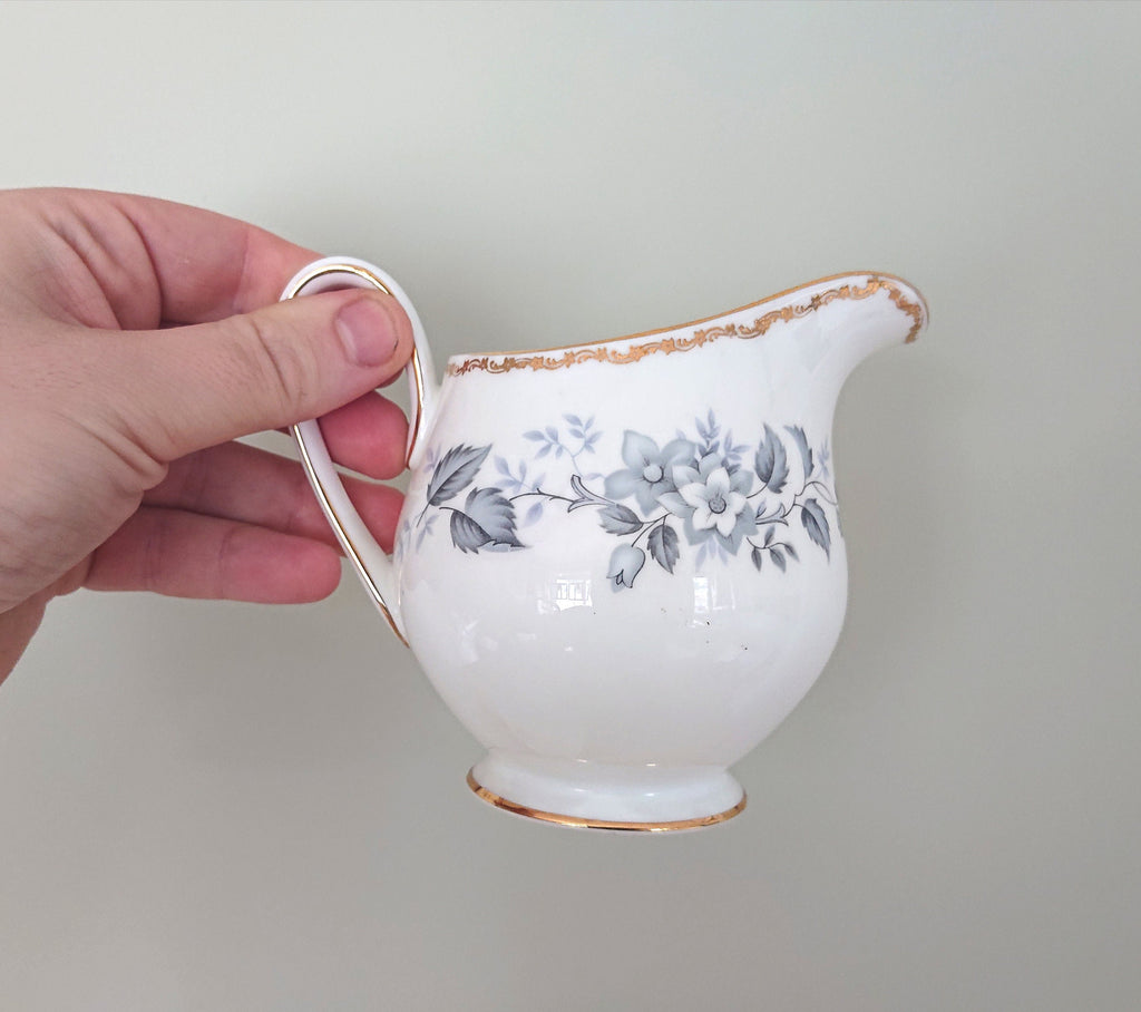 Vintage Milk Jug and Sugar Bowl Royal Tuscan Fine Bone China Made in England Blue and White Porcelain Afternoon Tea Gold Gilt