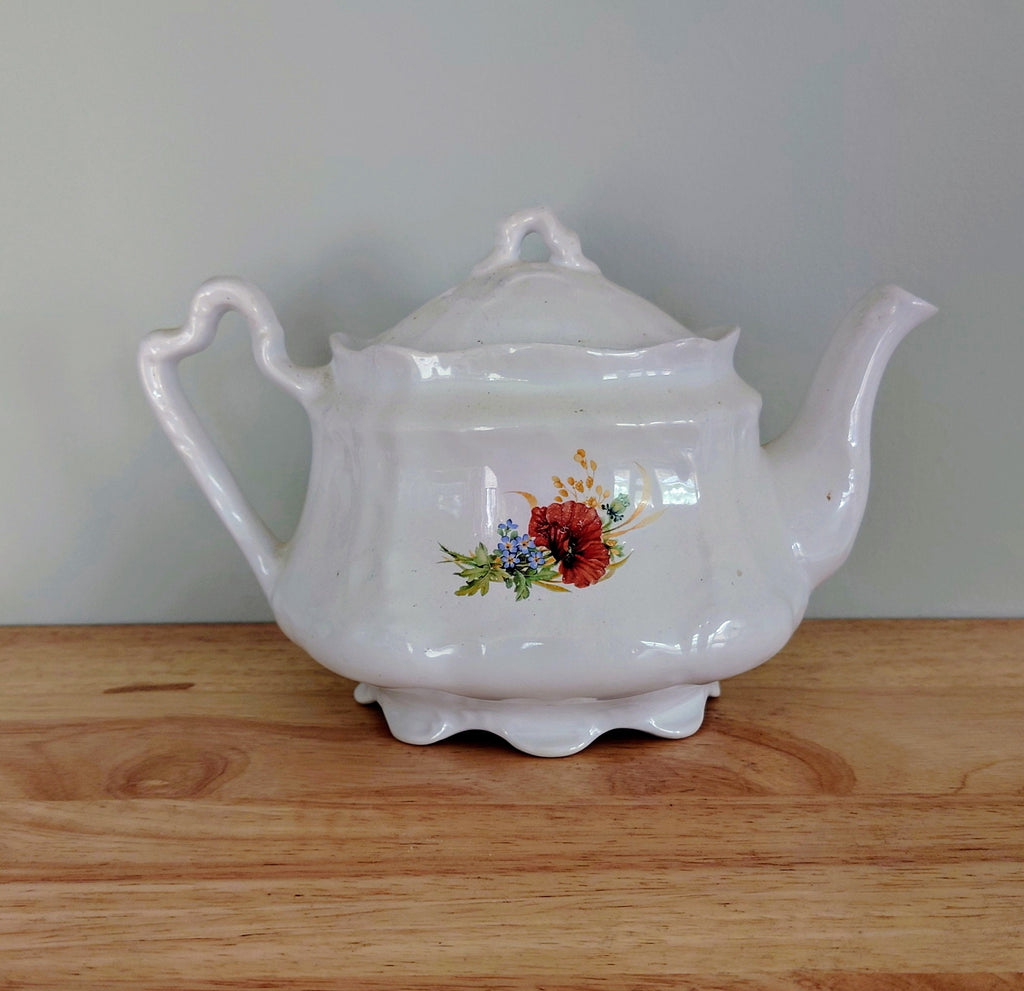 Vintage Ceramic Floral Teapot Retro 80's Teapot Floral Red Hand Painted Teapot, Afternoon Tea Party Made in England