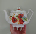 Vintage Ceramic Floral Teapot Retro 80's Teapot Floral Red Hand Painted Teapot, Afternoon Tea Party Made in England