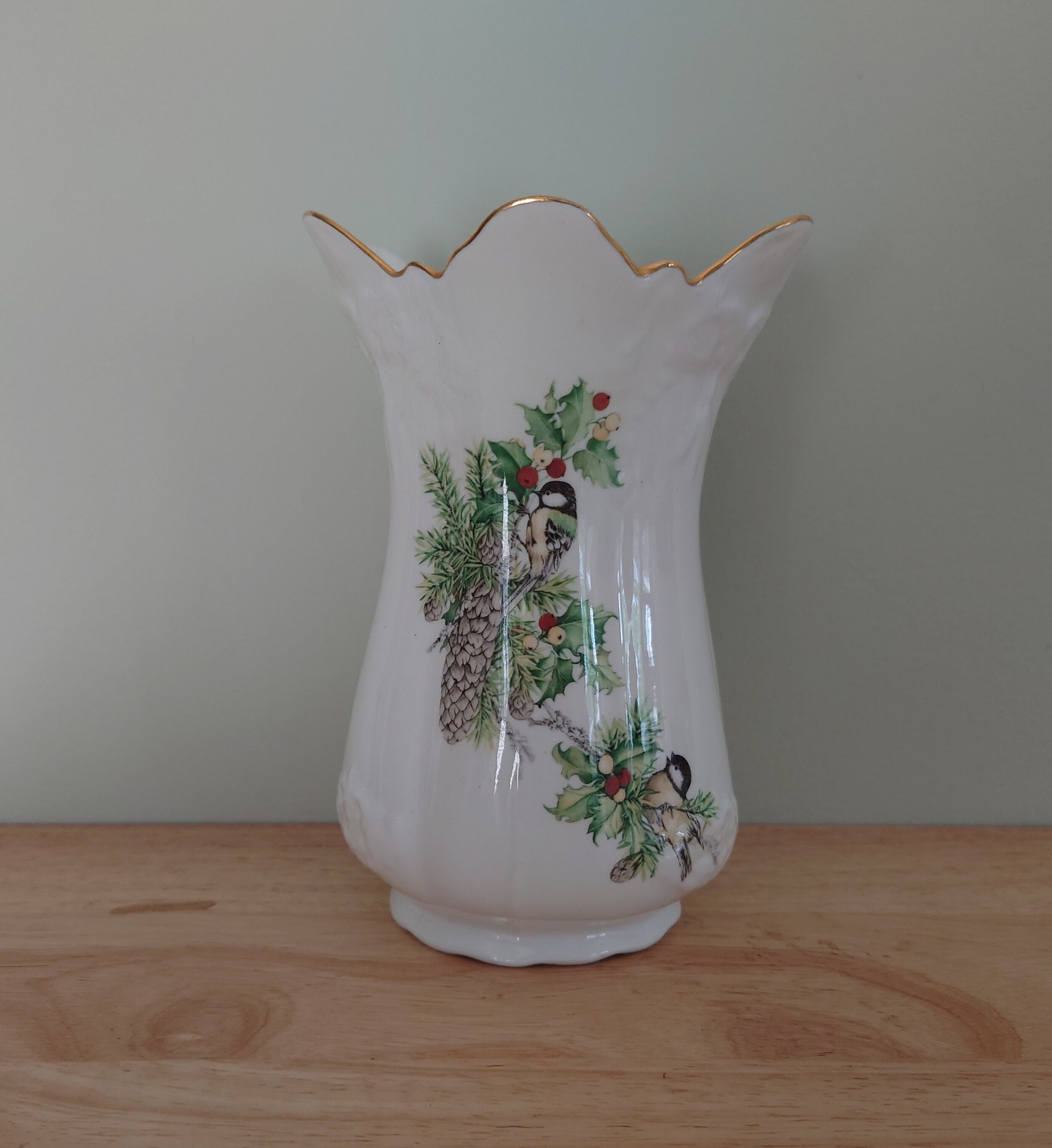 Vintage Bone China Vase Fenton Pottery Bird Floral Vase Flower Vase Posy Vase Ceramic Decor