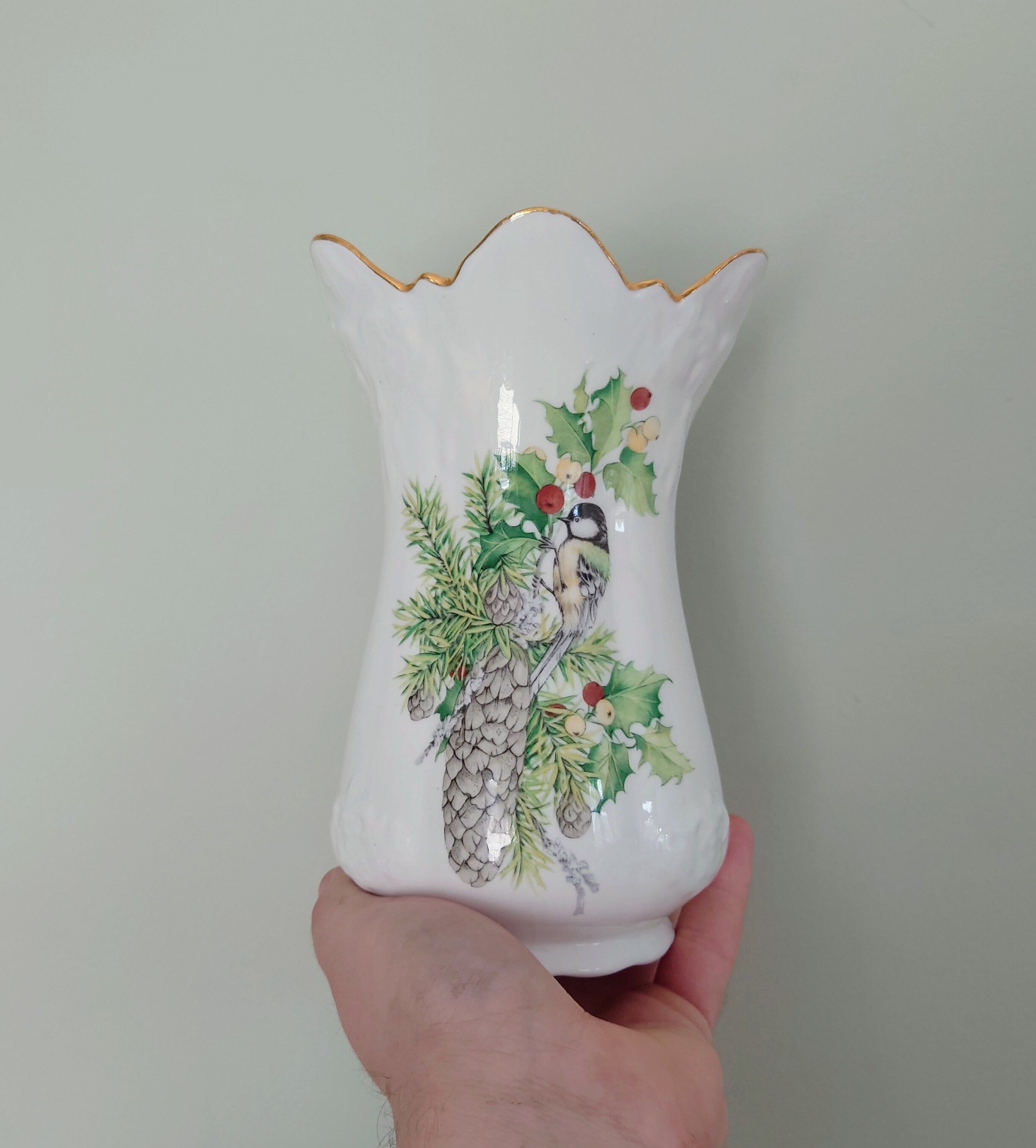 Vintage Bone China Vase Fenton Pottery Bird Floral Vase Flower Vase Posy Vase Ceramic Decor