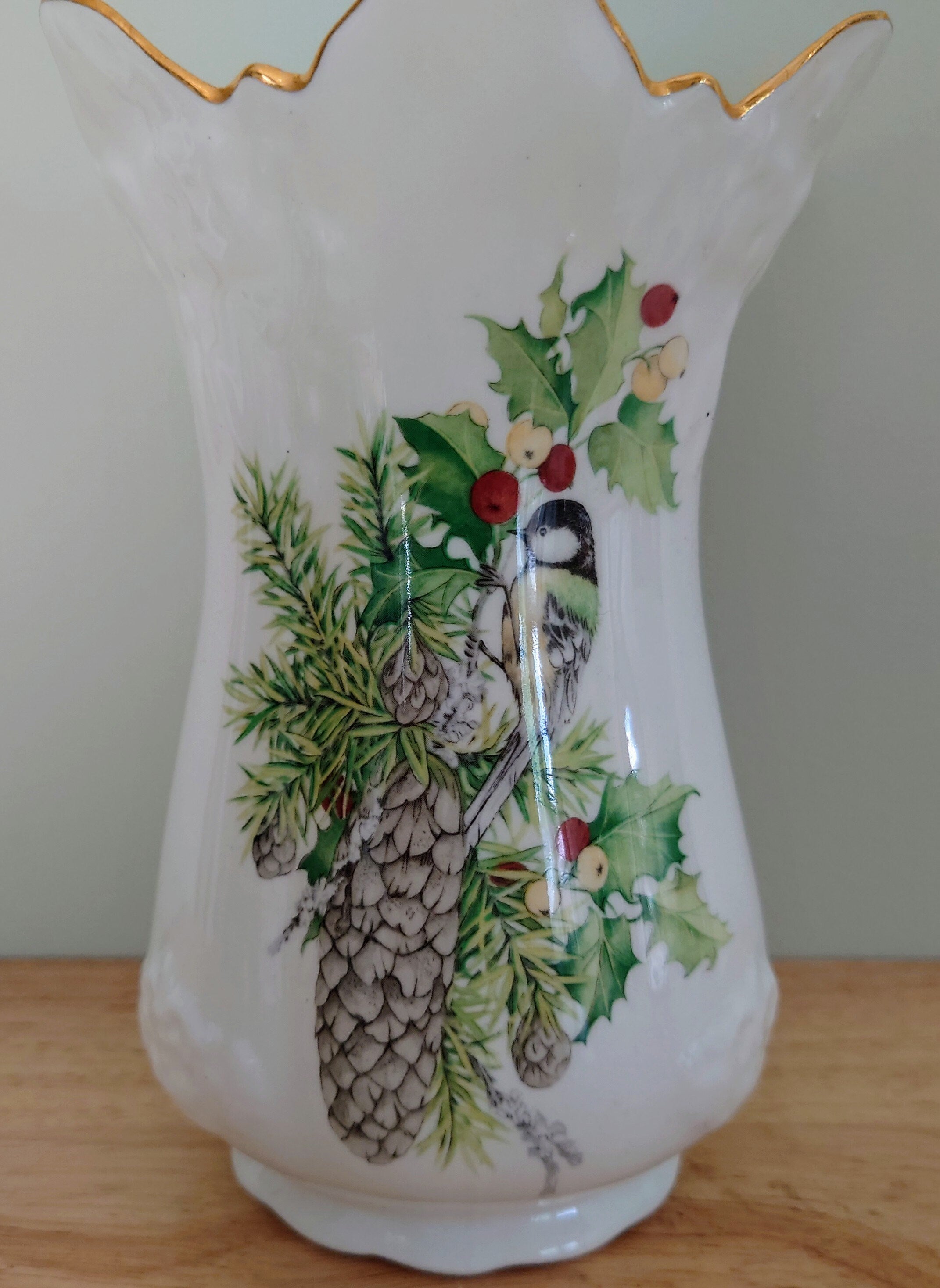 Vintage Bone China Vase Fenton Pottery Bird Floral Vase Flower Vase Posy Vase Ceramic Decor