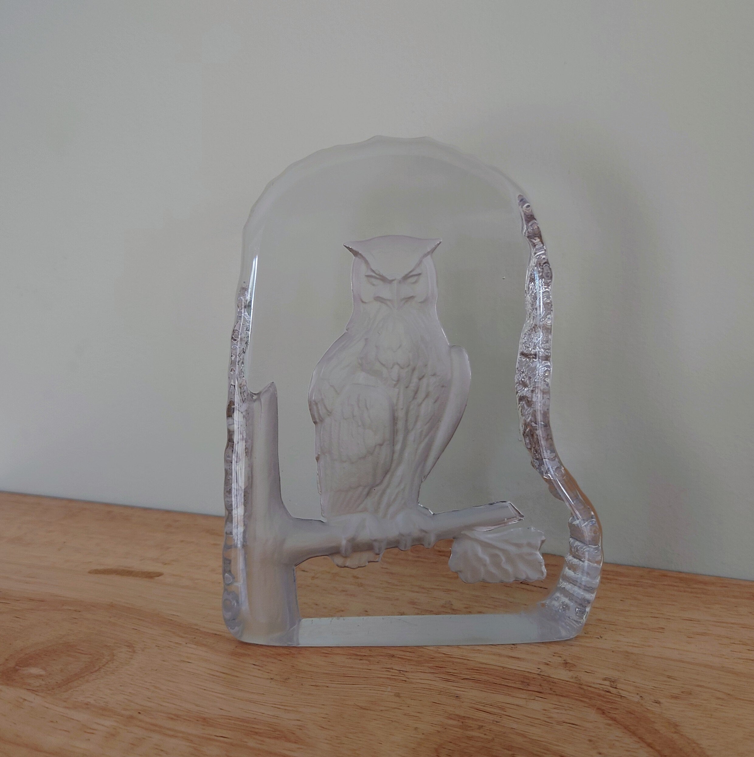 Vintage Wedgwood Crystal Owl Sculpture Paperweight, Art Glass Figurine