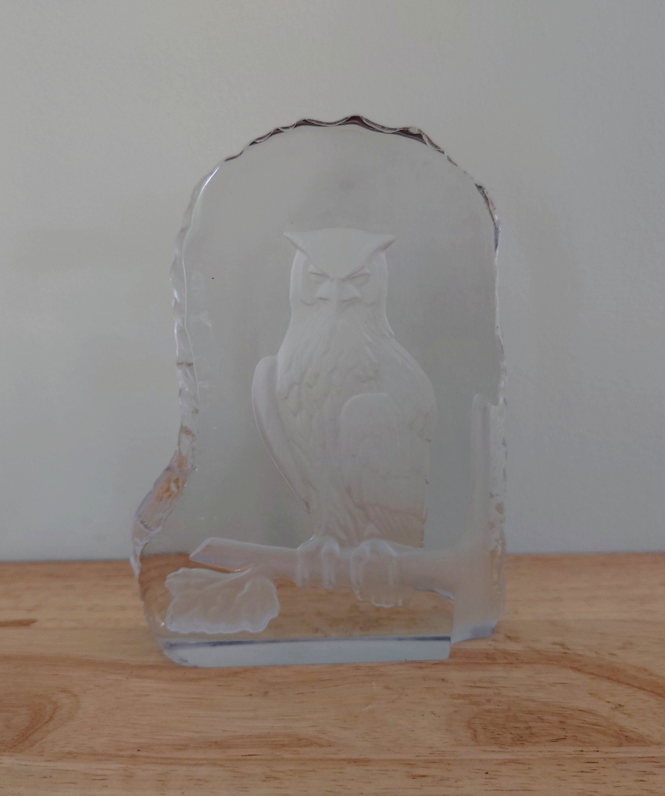 Vintage Wedgwood Crystal Owl Sculpture Paperweight, Art Glass Figurine