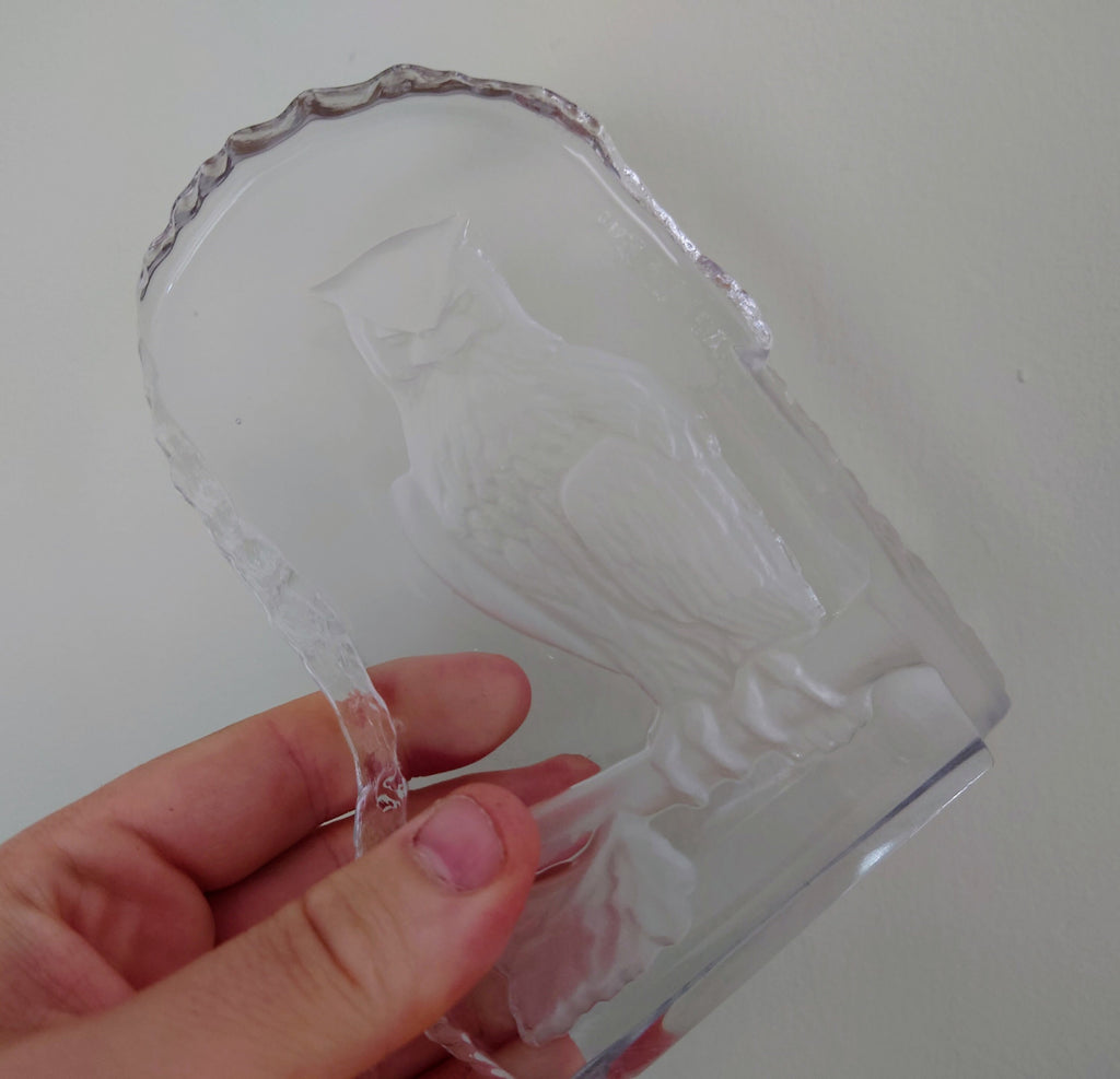 Vintage Wedgwood Crystal Owl Sculpture Paperweight, Art Glass Figurine