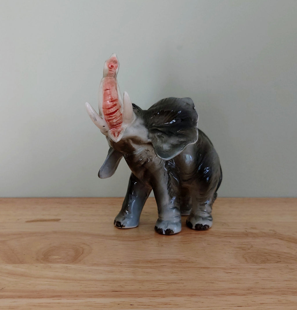 Vintage Ceramic Elephant Figurine, Bone China, Mid-Century Japan