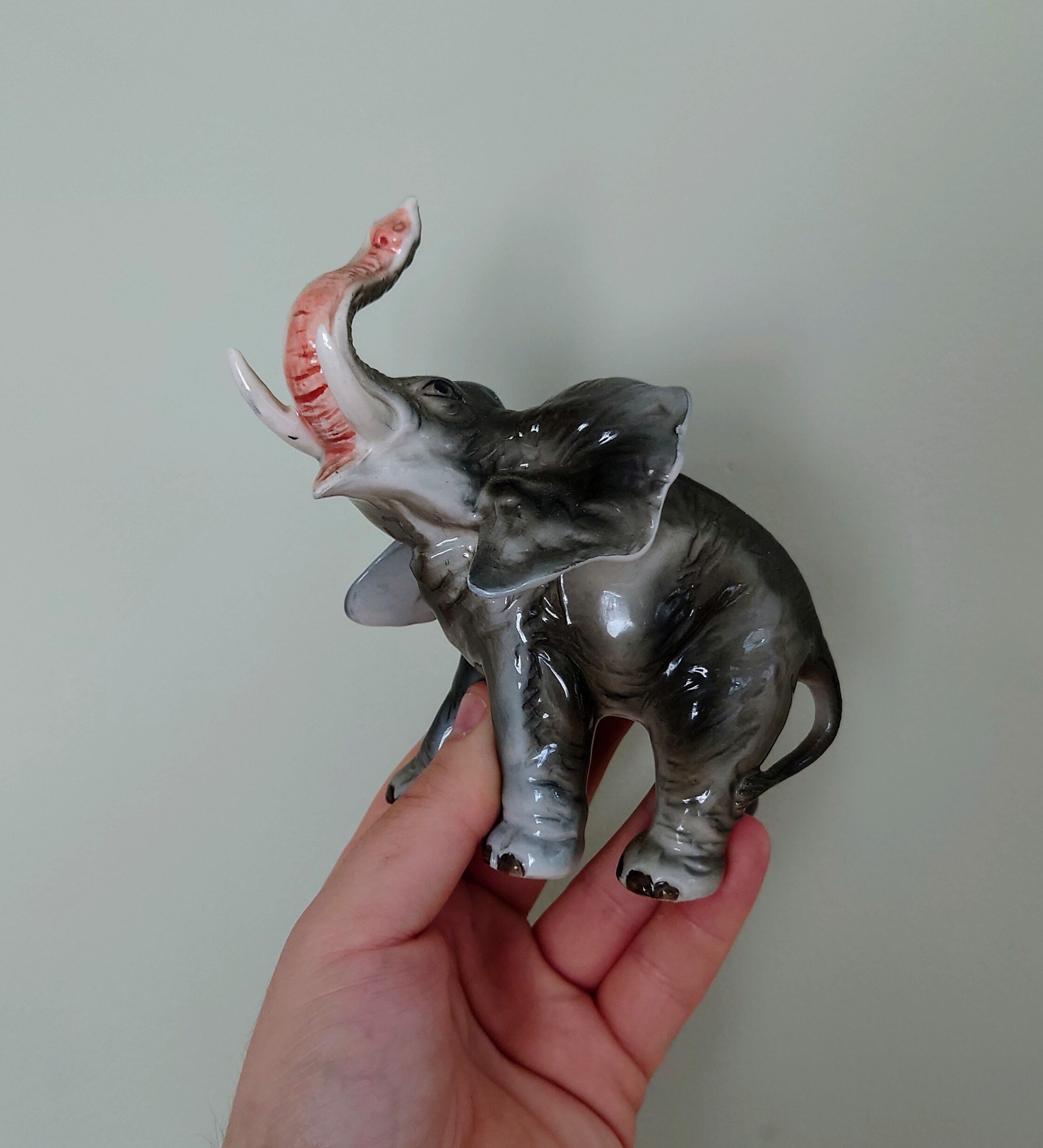 Vintage Ceramic Elephant Figurine, Bone China, Mid-Century Japan
