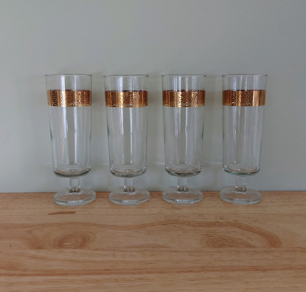 Vintage Gold Gilt Sherry Glasses Set of 4 Mid Century Drinking Glasses Retro Barware liquor glass