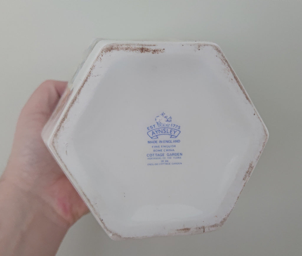 Large Ginger Jar & Lid Cottage Garden Aynsley Fine Bone China Porcelain Made in England Cottage Garden Pattern Collectable Gift Vintage