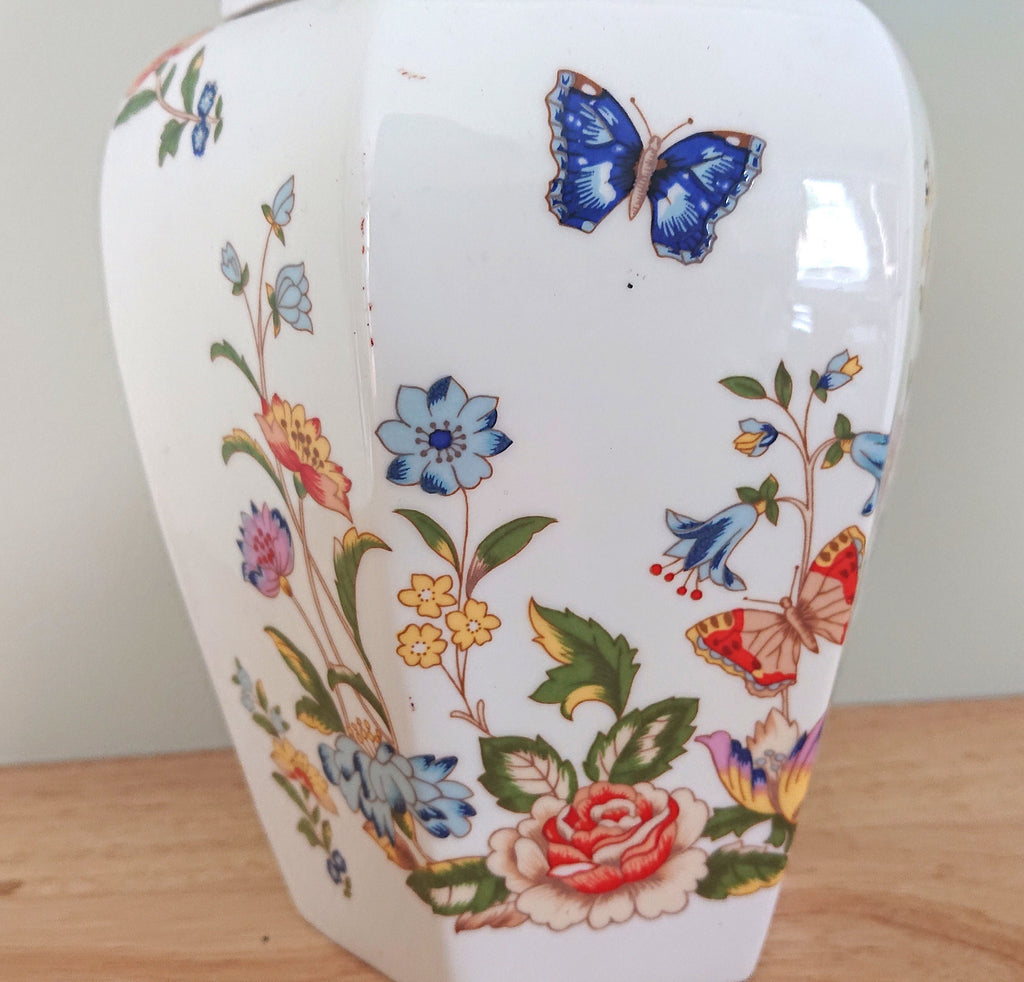 Large Ginger Jar & Lid Cottage Garden Aynsley Fine Bone China Porcelain Made in England Cottage Garden Pattern Collectable Gift Vintage