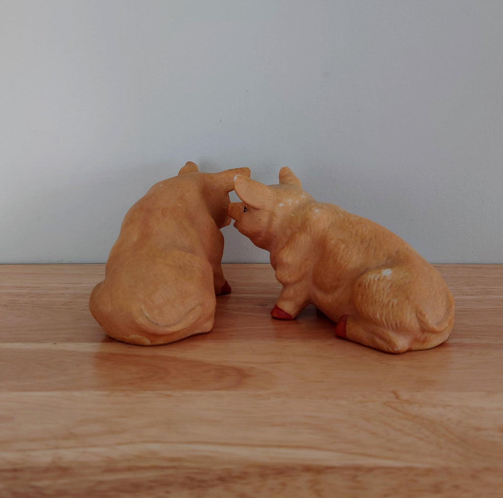 Vintage Farm Pig Figurine Pair, Farmhouse Collectible Ornament