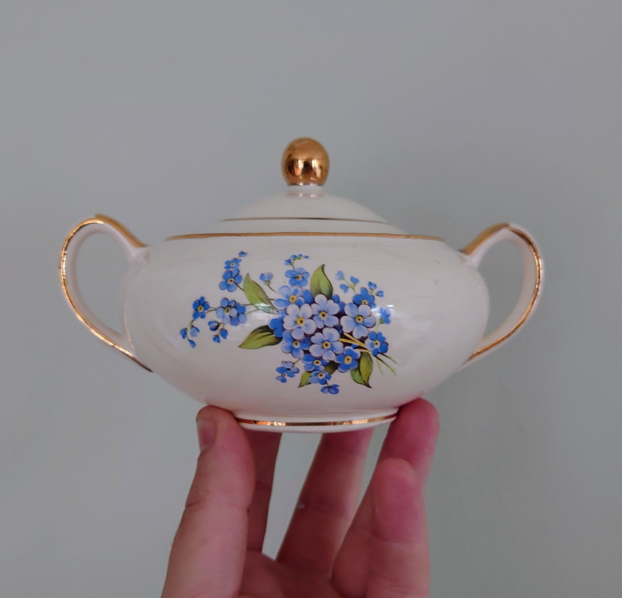 Ceramic Teaset Teapot, Sugar Bowl, Milk Jug Ceramic Set Vintage 1950's Gold Stamped Heatmaster Floral Tea Service