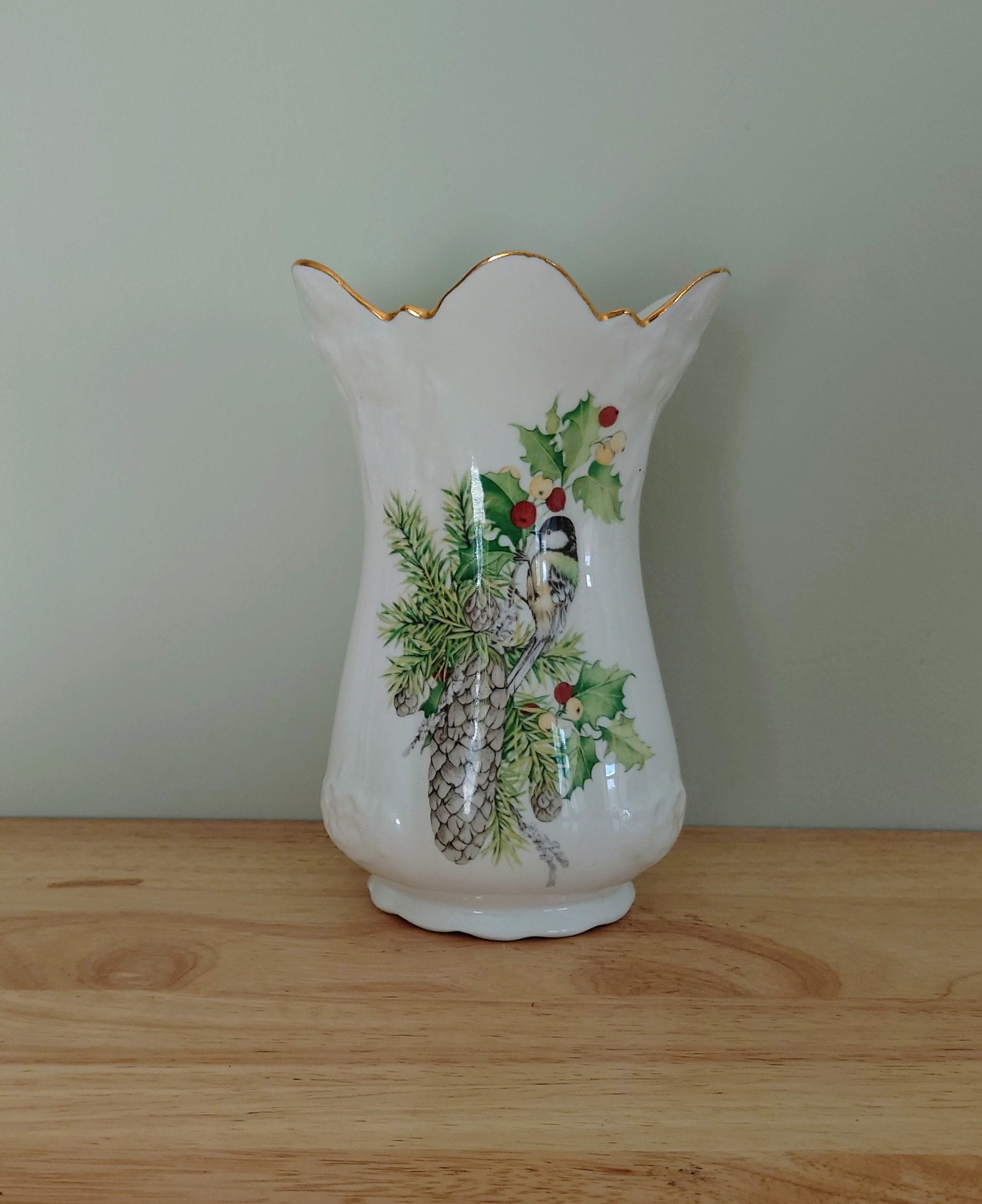 Vintage Bone China Vase Fenton Pottery Bird Floral Vase Flower Vase Posy Vase Ceramic Decor