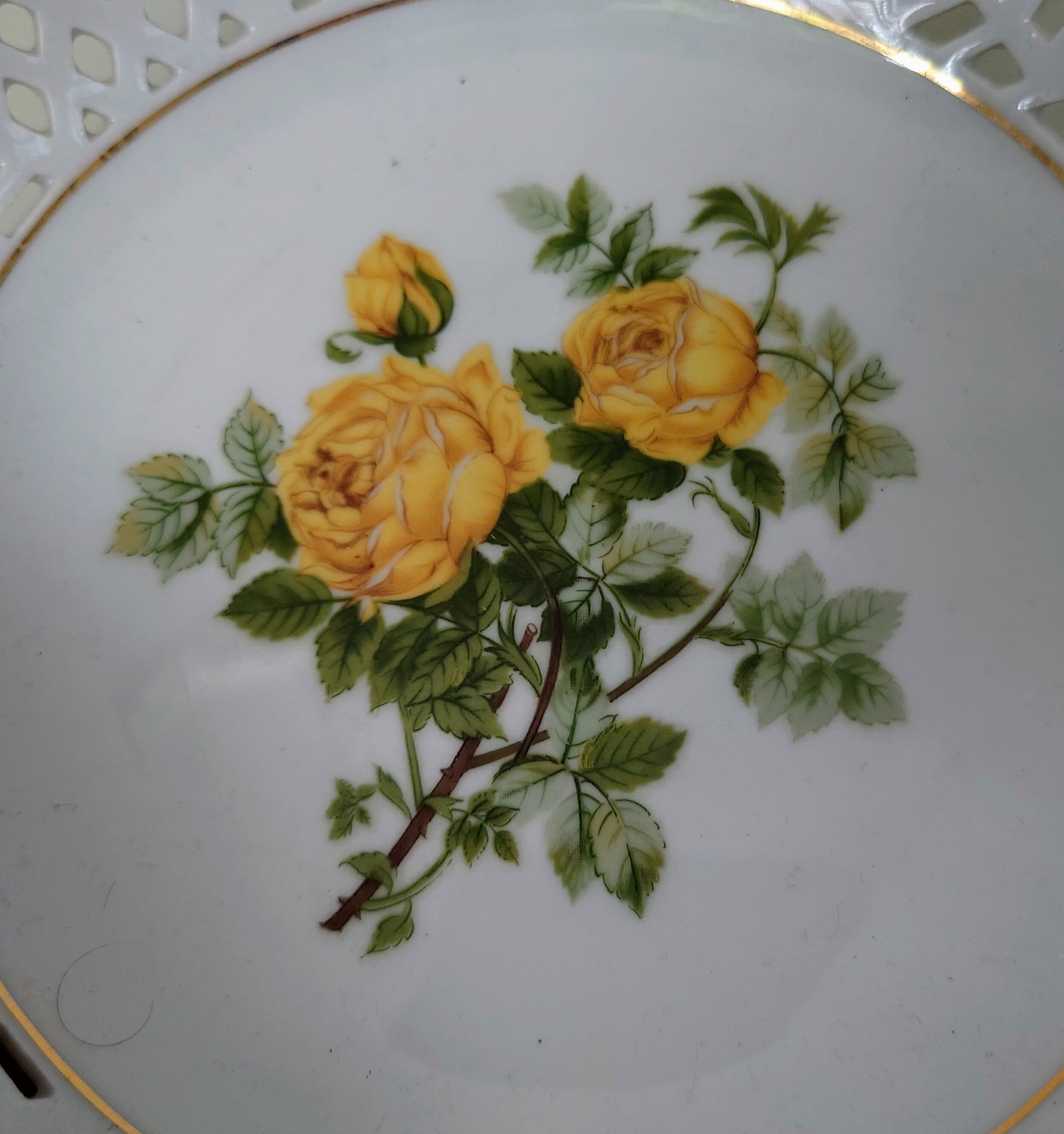 Vintage Floral Dish Porcelain Yellow Flowered Printed Trinket Dish, Bowl Serving Decorative Bowl/Dish Retro
