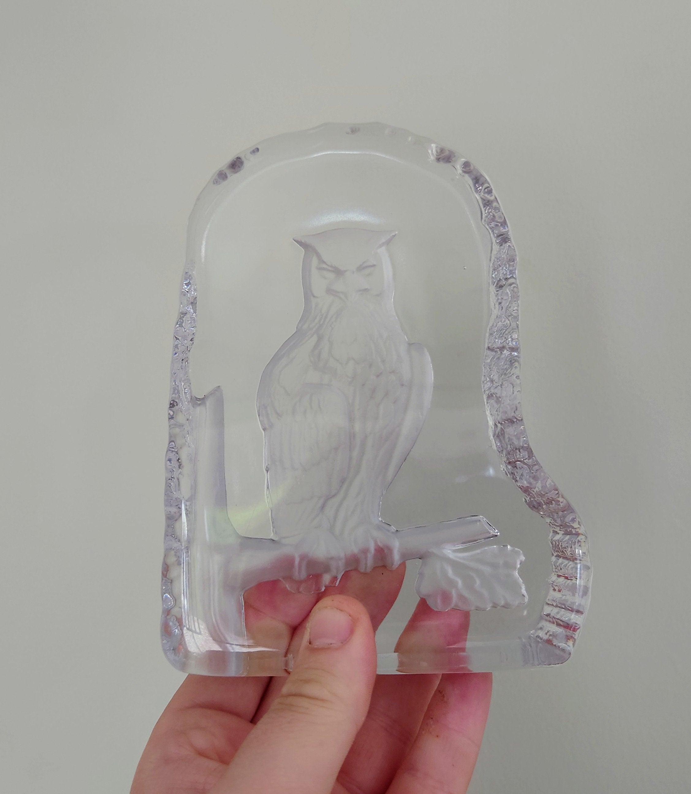 Vintage Wedgwood Crystal Owl Sculpture Paperweight, Art Glass Figurine