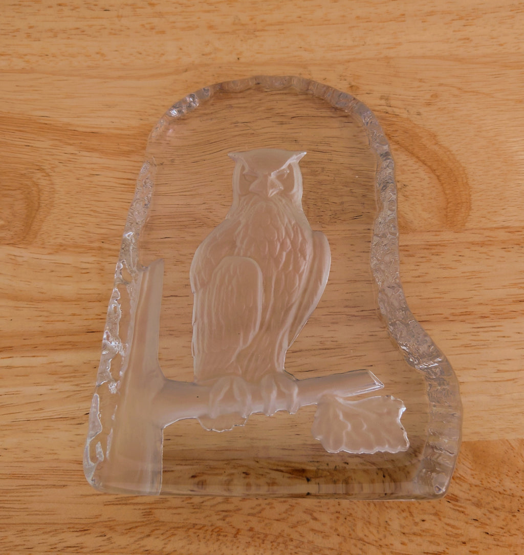 Vintage Wedgwood Crystal Owl Sculpture Paperweight, Art Glass Figurine