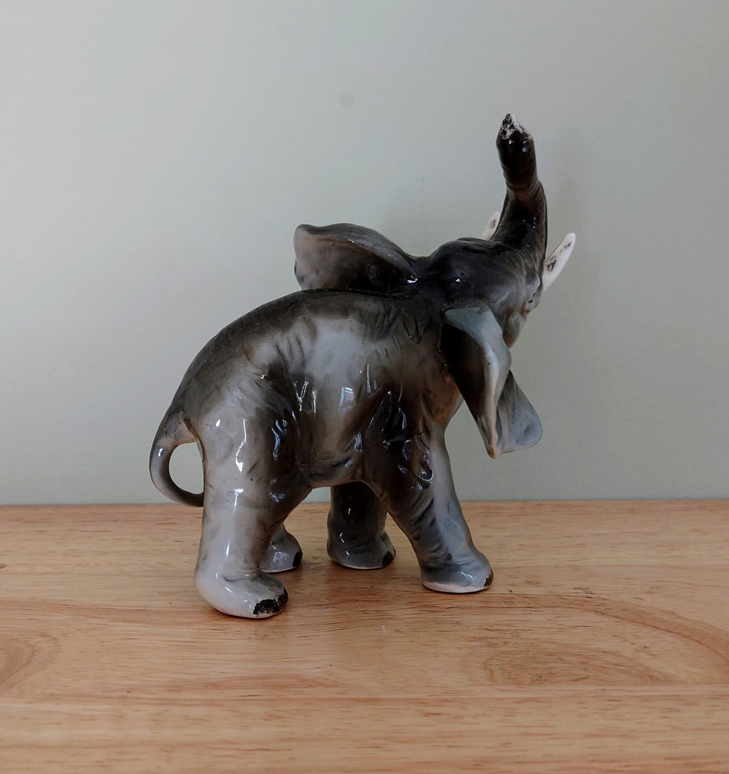 Vintage Ceramic Elephant Figurine, Bone China, Mid-Century Japan