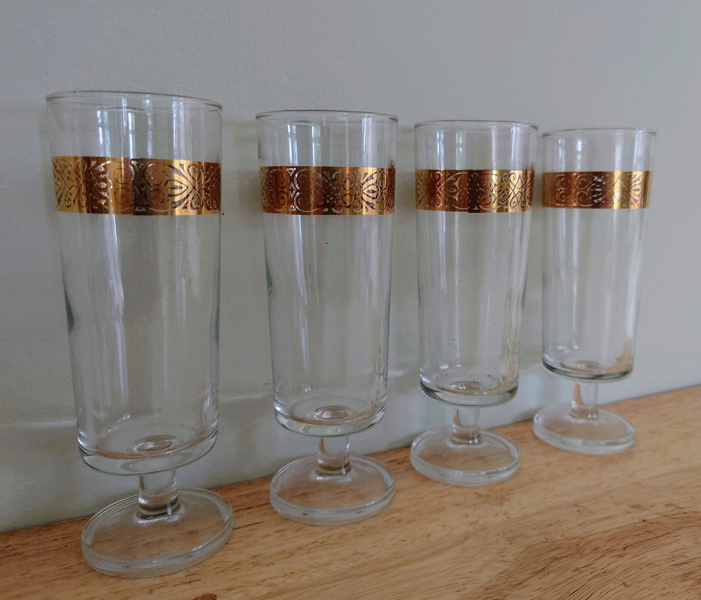 Vintage Gold Gilt Sherry Glasses Set of 4 Mid Century Drinking Glasses Retro Barware liquor glass