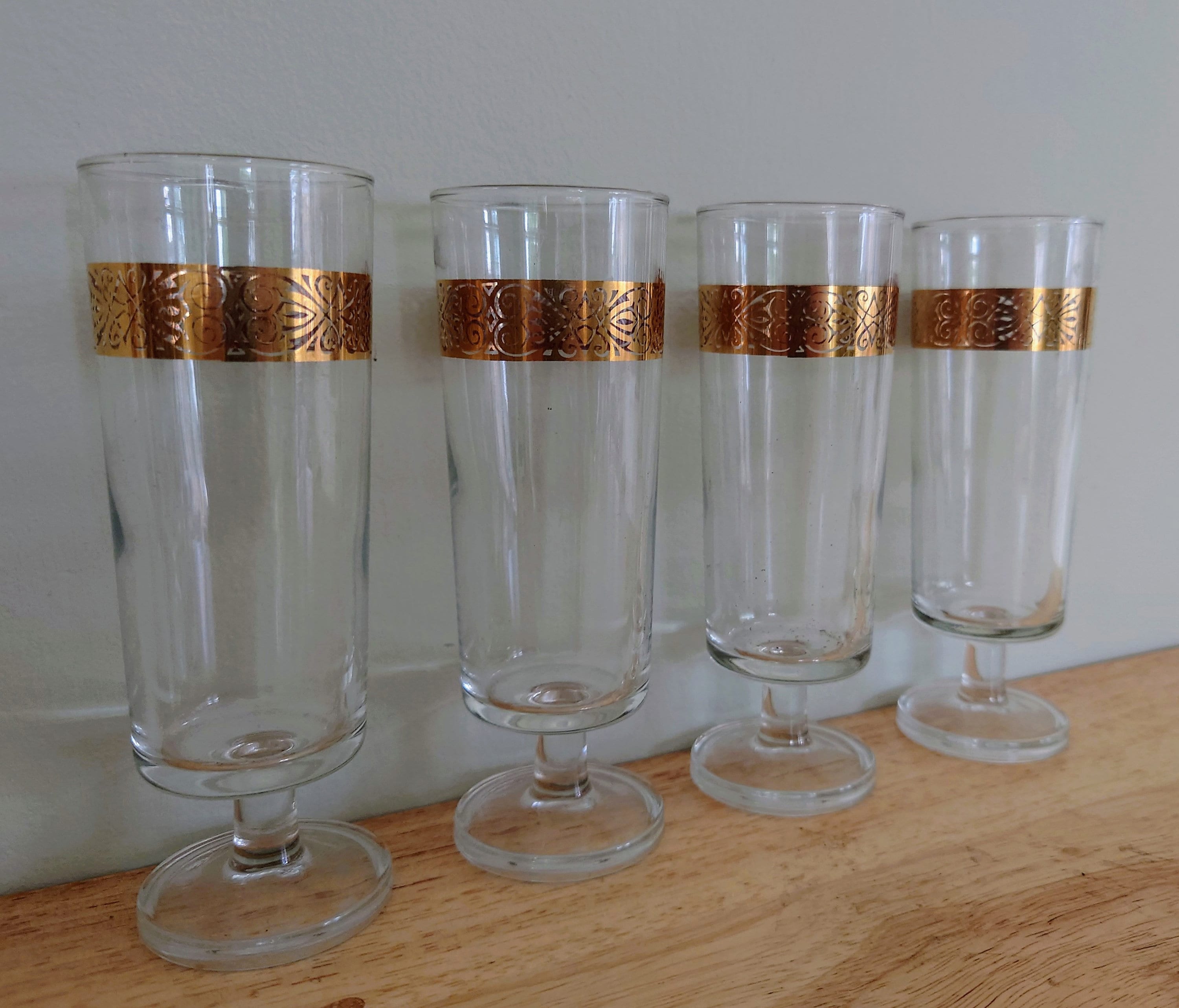 Vintage Gold Gilt Sherry Glasses Set of 4 Mid Century Drinking Glasses Retro Barware liquor glass