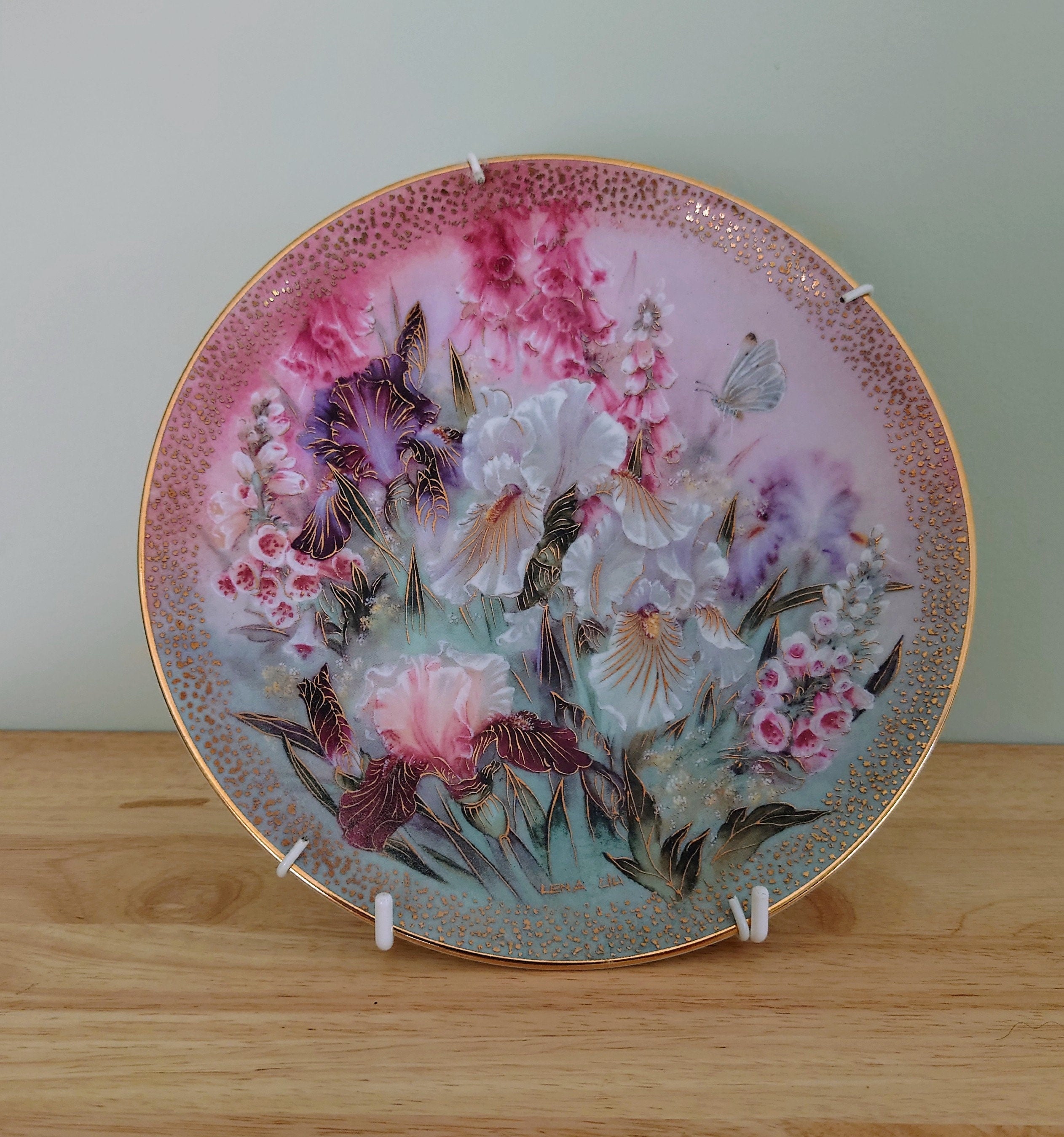 Decorative Plate Floral Collectors Plate Hand-Painted 'Iris Quartet' W.S. George Fine China, c1990s, Vintage China Plates