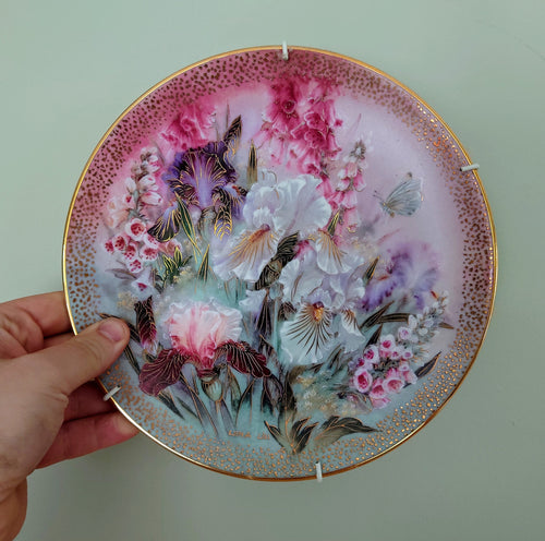 Decorative Plate Floral Collectors Plate Hand-Painted 'Iris Quartet' W.S. George Fine China, c1990s, Vintage China Plates
