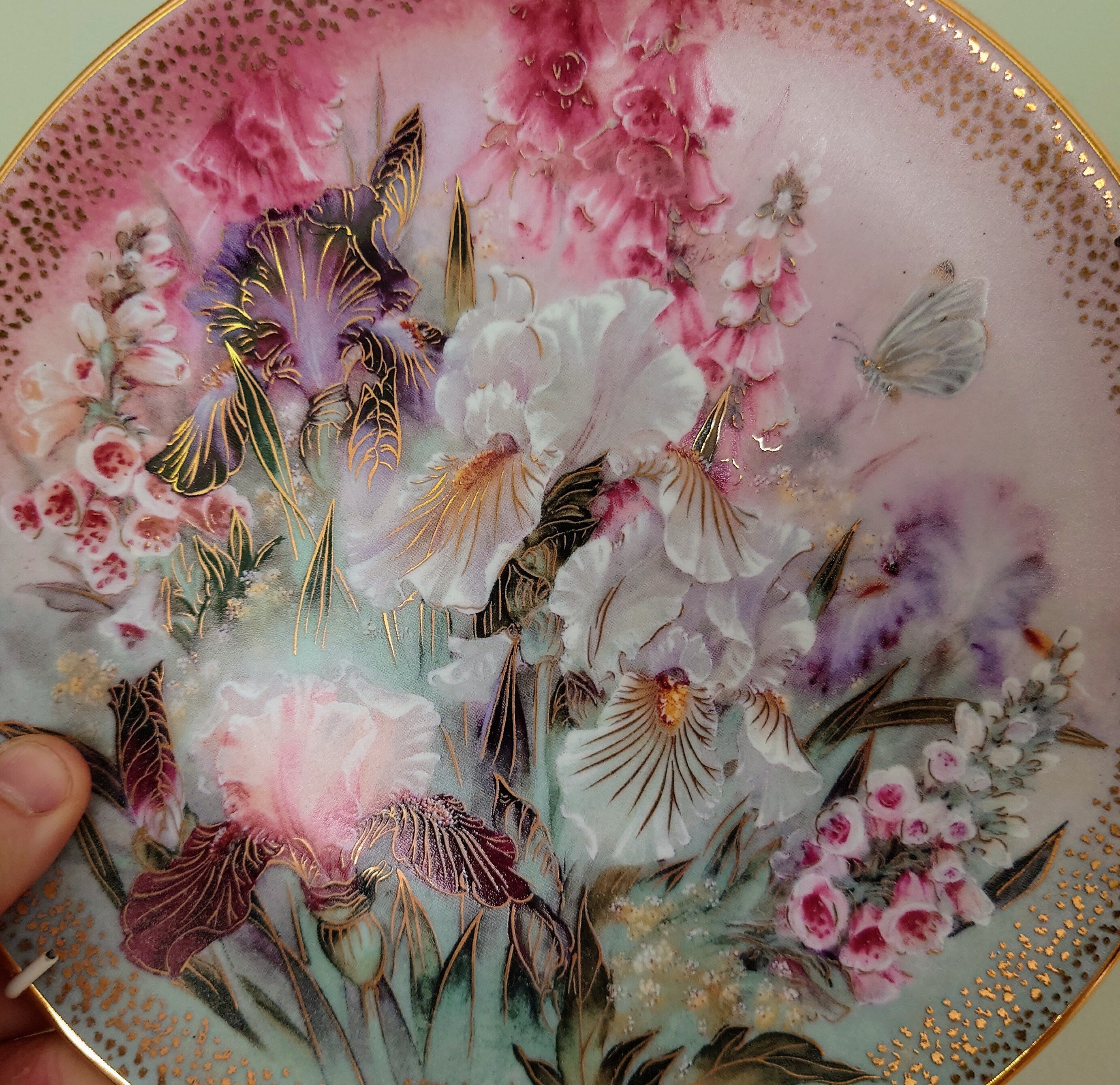 Decorative Plate Floral Collectors Plate Hand-Painted 'Iris Quartet' W.S. George Fine China, c1990s, Vintage China Plates