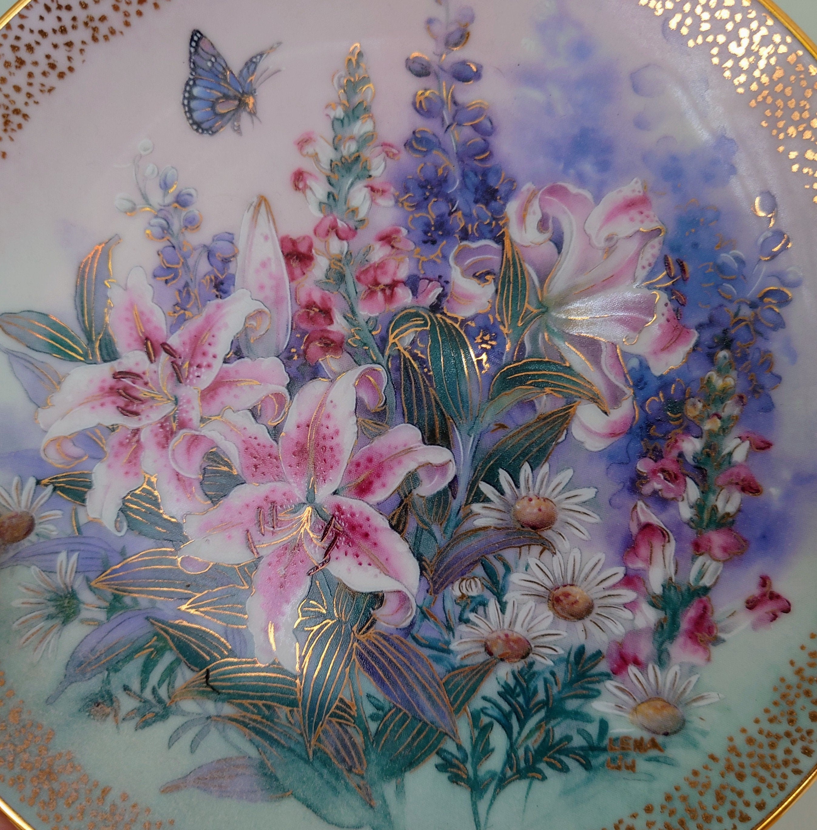 Decorative Plate Floral Collectors Plate Hand-Painted ' 'Lilly Concerto' W.S. George Fine China, c1990s, Vintage China Plates.