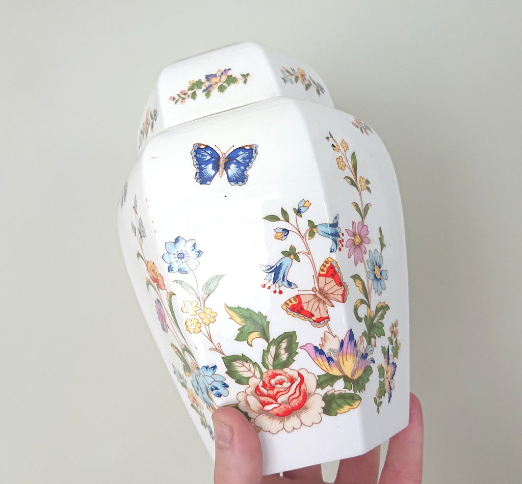 Large Ginger Jar & Lid Cottage Garden Aynsley Fine Bone China Porcelain Made in England Cottage Garden Pattern Collectable Gift Vintage