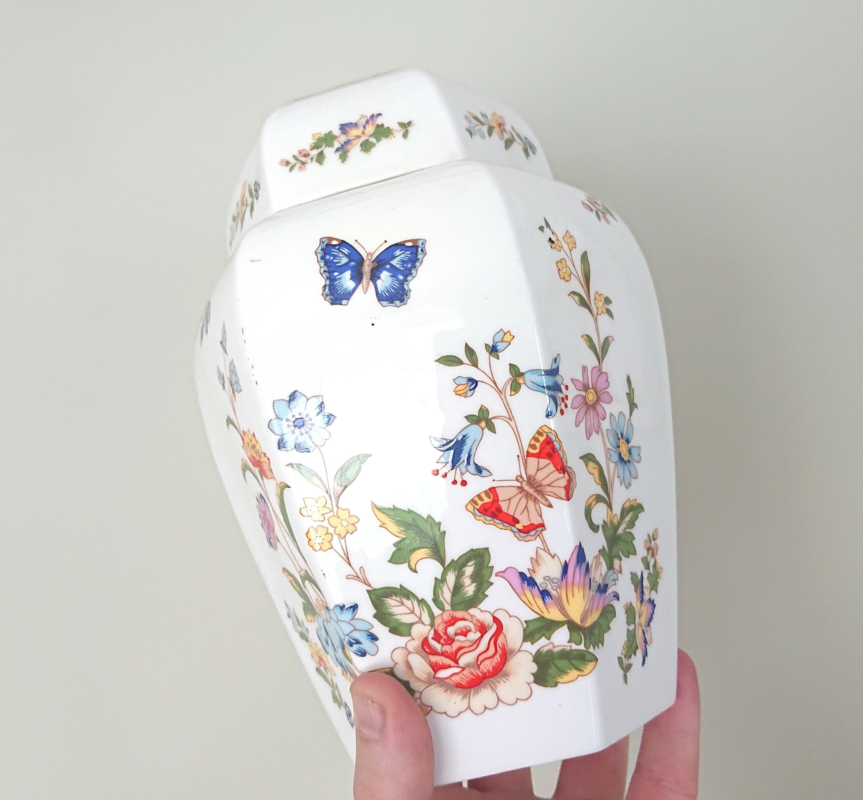 Large Ginger Jar & Lid Cottage Garden Aynsley Fine Bone China Porcelain Made in England Cottage Garden Pattern Collectable Gift Vintage