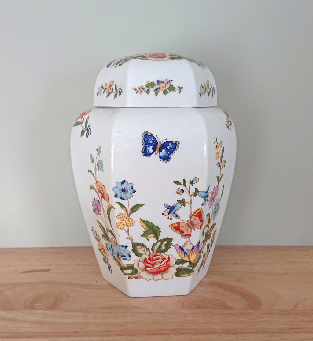 Large Ginger Jar & Lid Cottage Garden Aynsley Fine Bone China Porcelain Made in England Cottage Garden Pattern Collectable Gift Vintage