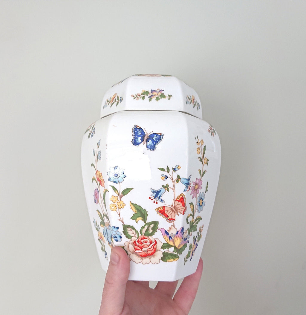 Large Ginger Jar & Lid Cottage Garden Aynsley Fine Bone China Porcelain Made in England Cottage Garden Pattern Collectable Gift Vintage