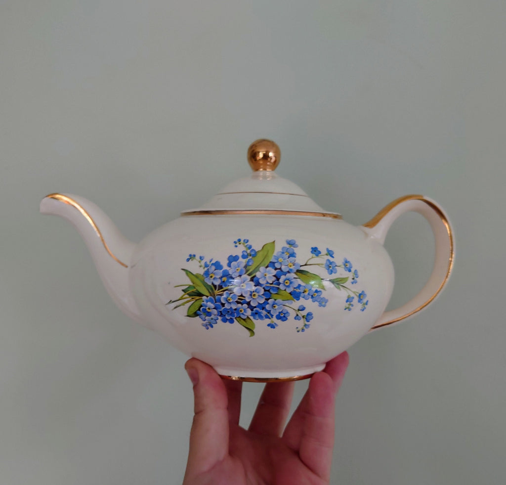 Ceramic Teaset Teapot, Sugar Bowl, Milk Jug Ceramic Set Vintage 1950's Gold Stamped Heatmaster Floral Tea Service