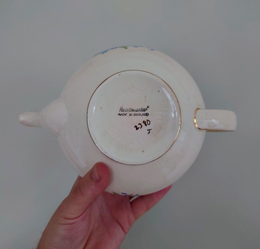 Ceramic Teaset Teapot, Sugar Bowl, Milk Jug Ceramic Set Vintage 1950's Gold Stamped Heatmaster Floral Tea Service