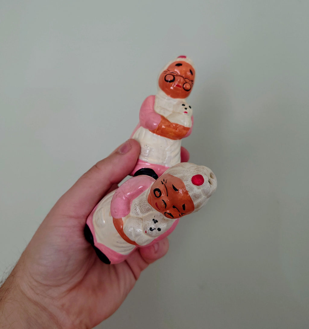 Vintage Salt and Pepper Shaker Set Granny  Ceramic Cruets Salt and Pepper Shakers Retro Kitsch Funny Granny Salts