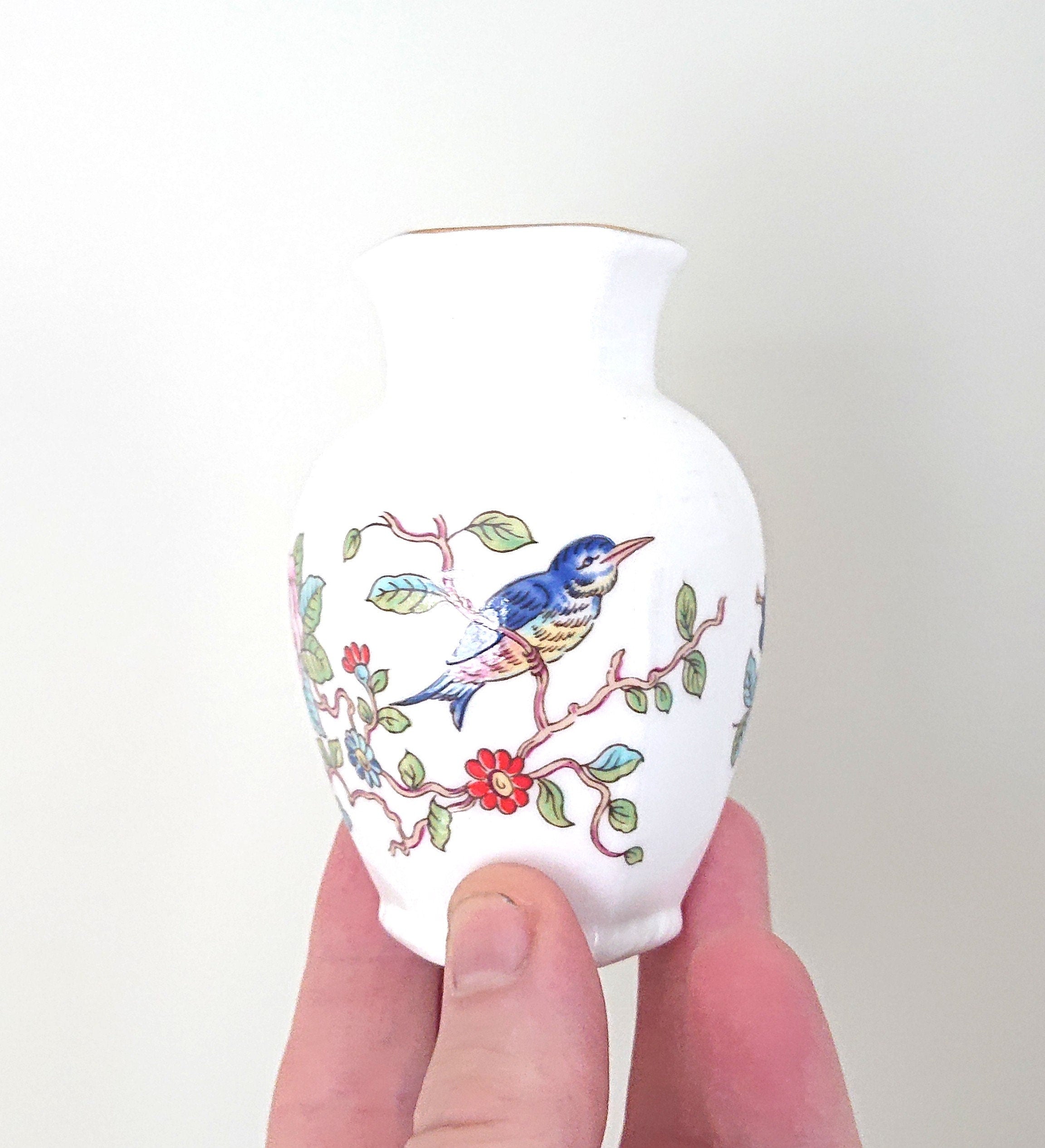Aynsley  Spill Vase Hexagonal Pembroke (Gold Trim) Pembroke Fine Bone China Porcelain Made in England Pembroke Pattern Collectable Vintage