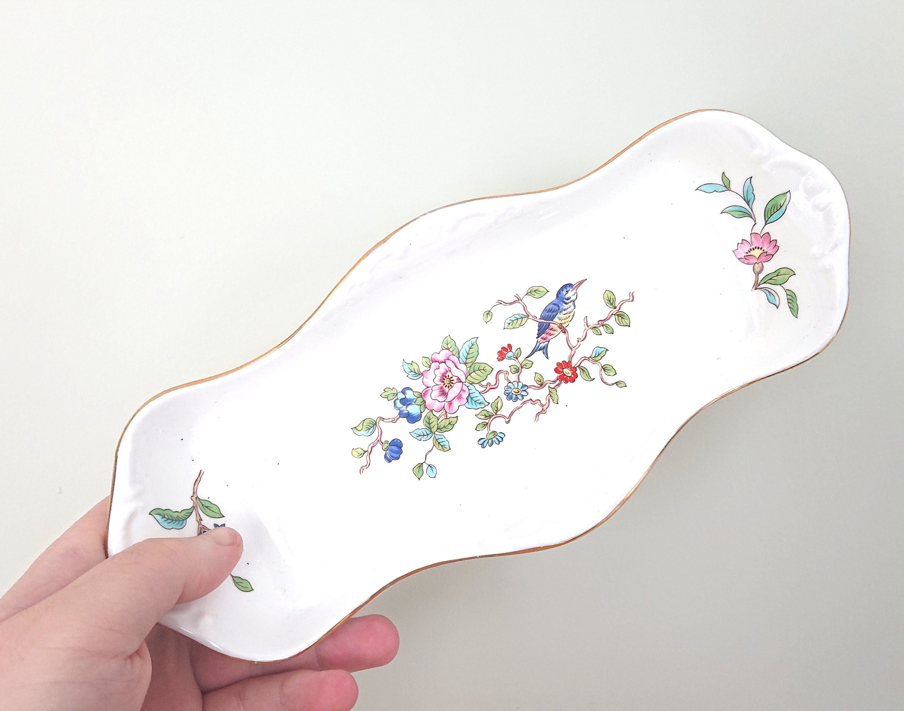 Aynsley Gondola Tray Dish Pembroke (Gold Trim) Fine Bone China Porcelain Made in England Pembroke Pattern Collectable Gift Vintage