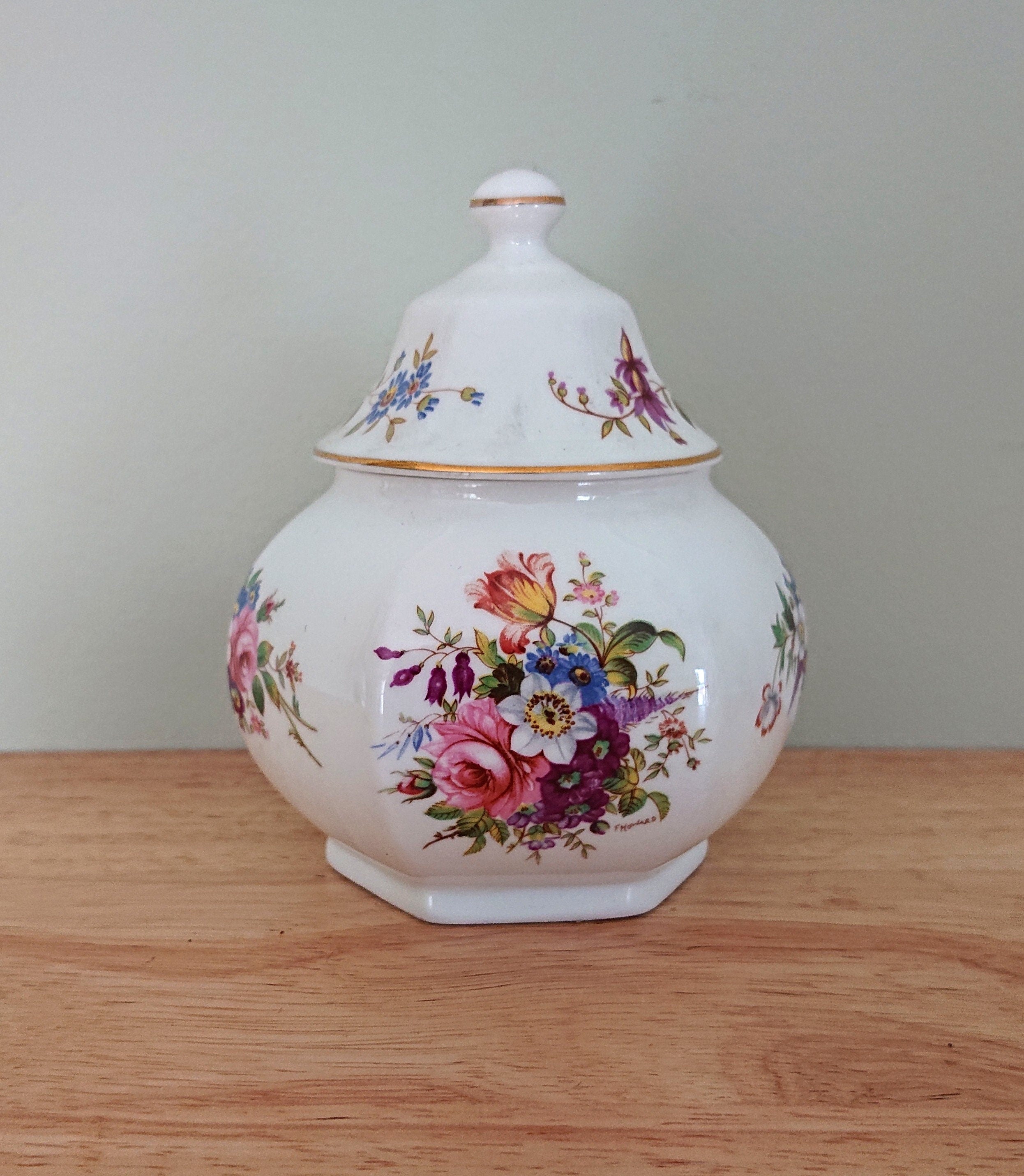 Aynsley Small Spice Jar with Lid Howard Sprays Fine Bone China Porcelain Made in England Howard Sprays Pattern Collectable Vintage