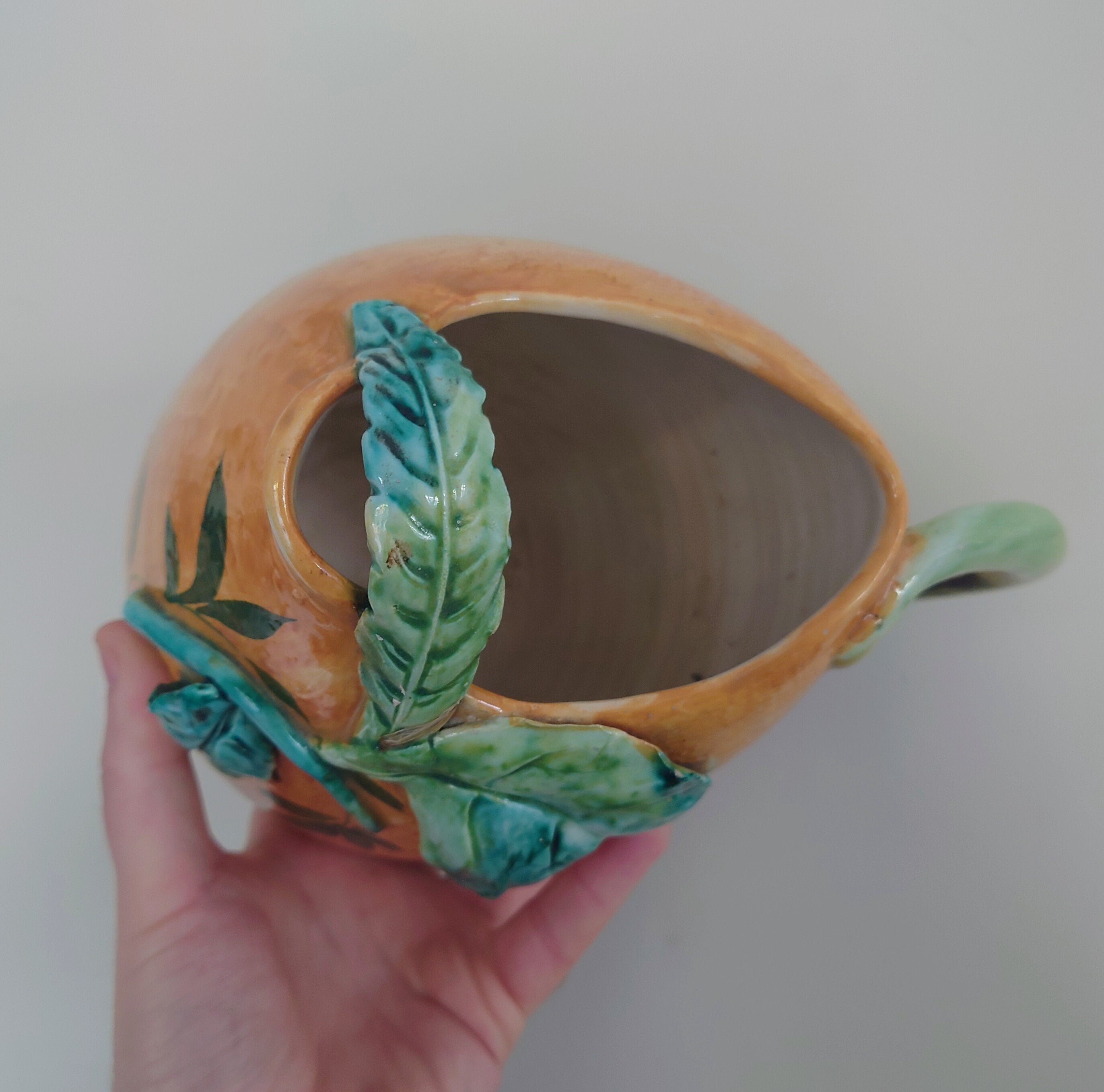 Vintage Jug Earthenware Majolica Style Made in Italy Jug and Cup Pitcher Set  Cocktail Jug, Juice Pitcher Pottery Jug Orange Vine Leaf