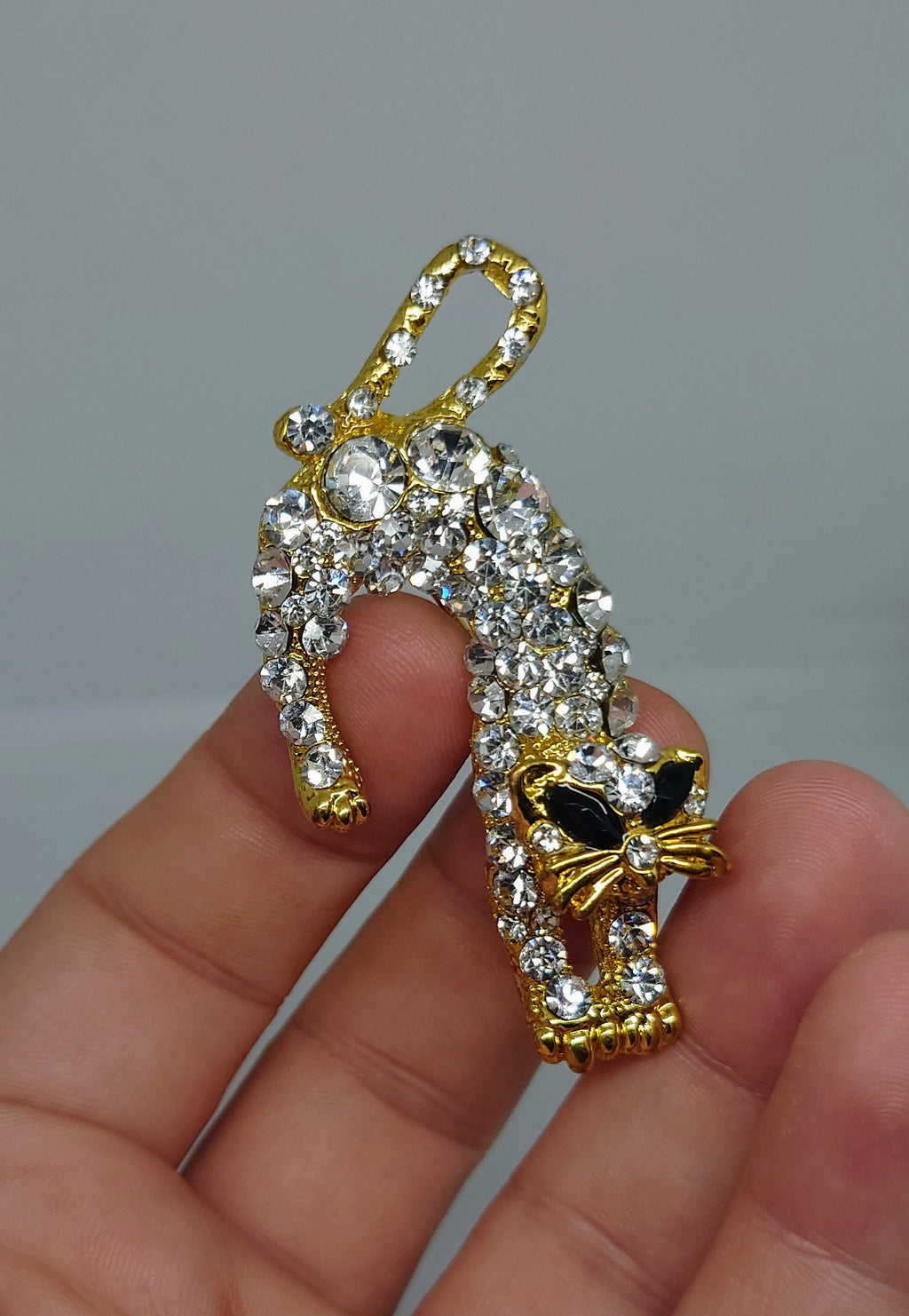 Vintage Cat Brooch Diamonte Rhinestone Cat Pin Halloween Costume Jewellery Jewelry Boxed GoldCrystal Jet Black Stone Gold Tone Pin