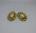 Vintage Gold Pearl Clip On Earrings Faux Pearl diamante Rhinestone Silver Tone Costume Jewellery Jewelry