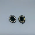 Vintage Emerald Rhinestone Earrings Clip on Costume Jewellery Jewelry Green Chunky Gold Tone Earrings