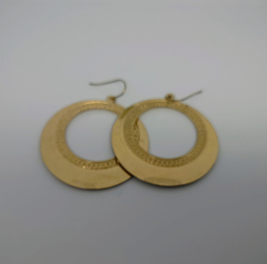 Vintage Large Hook Earing Round Yellow Floral Chunky Dangle Drop Costume Jewellery Jewelry Earrings Round