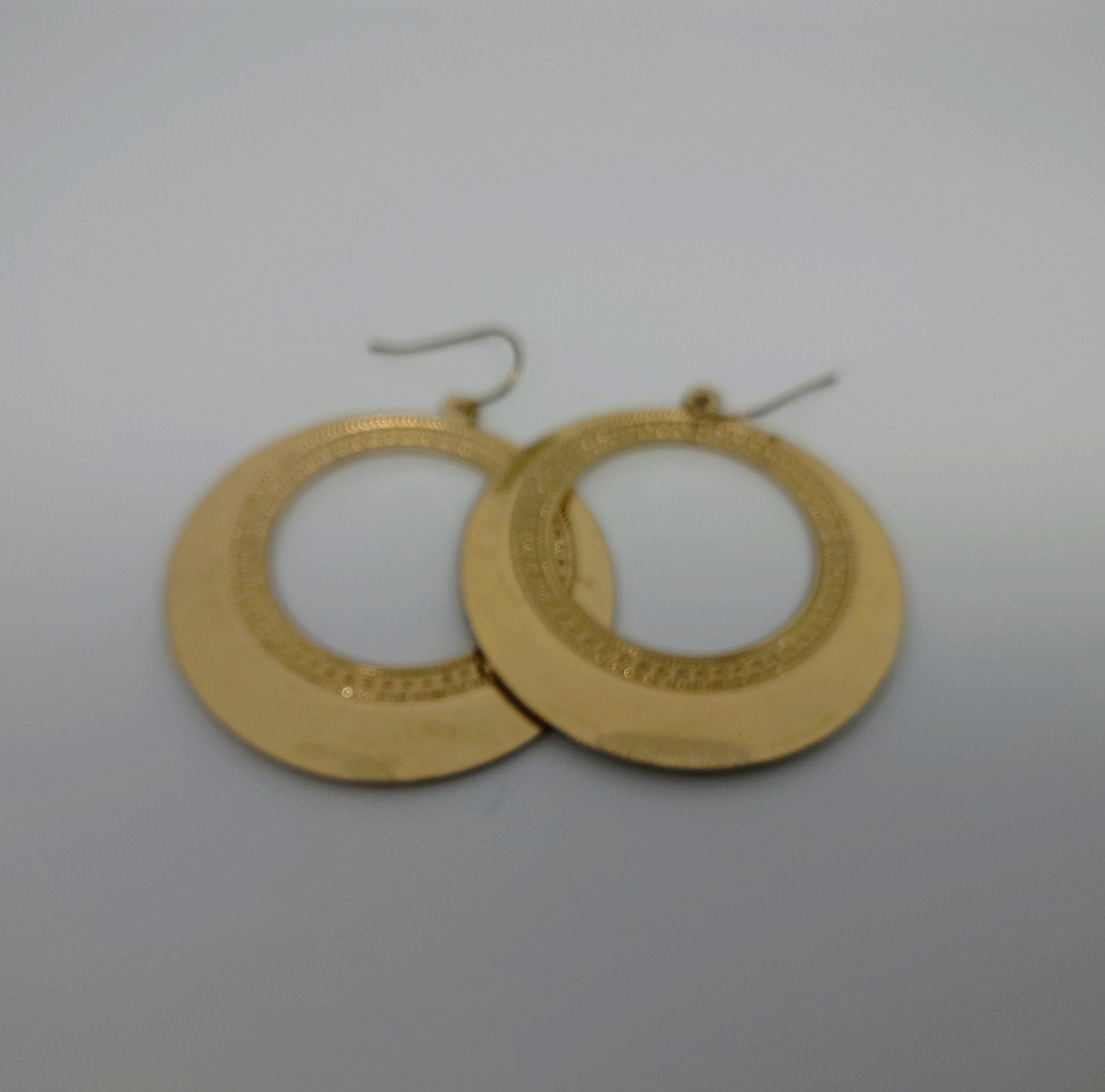 Vintage Large Hook Earing Round Yellow Floral Chunky Dangle Drop Costume Jewellery Jewelry Earrings Round
