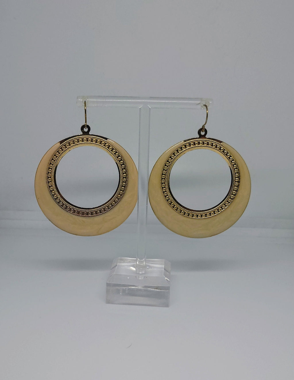 Vintage Large Hook Earing Round Yellow Floral Chunky Dangle Drop Costume Jewellery Jewelry Earrings Round
